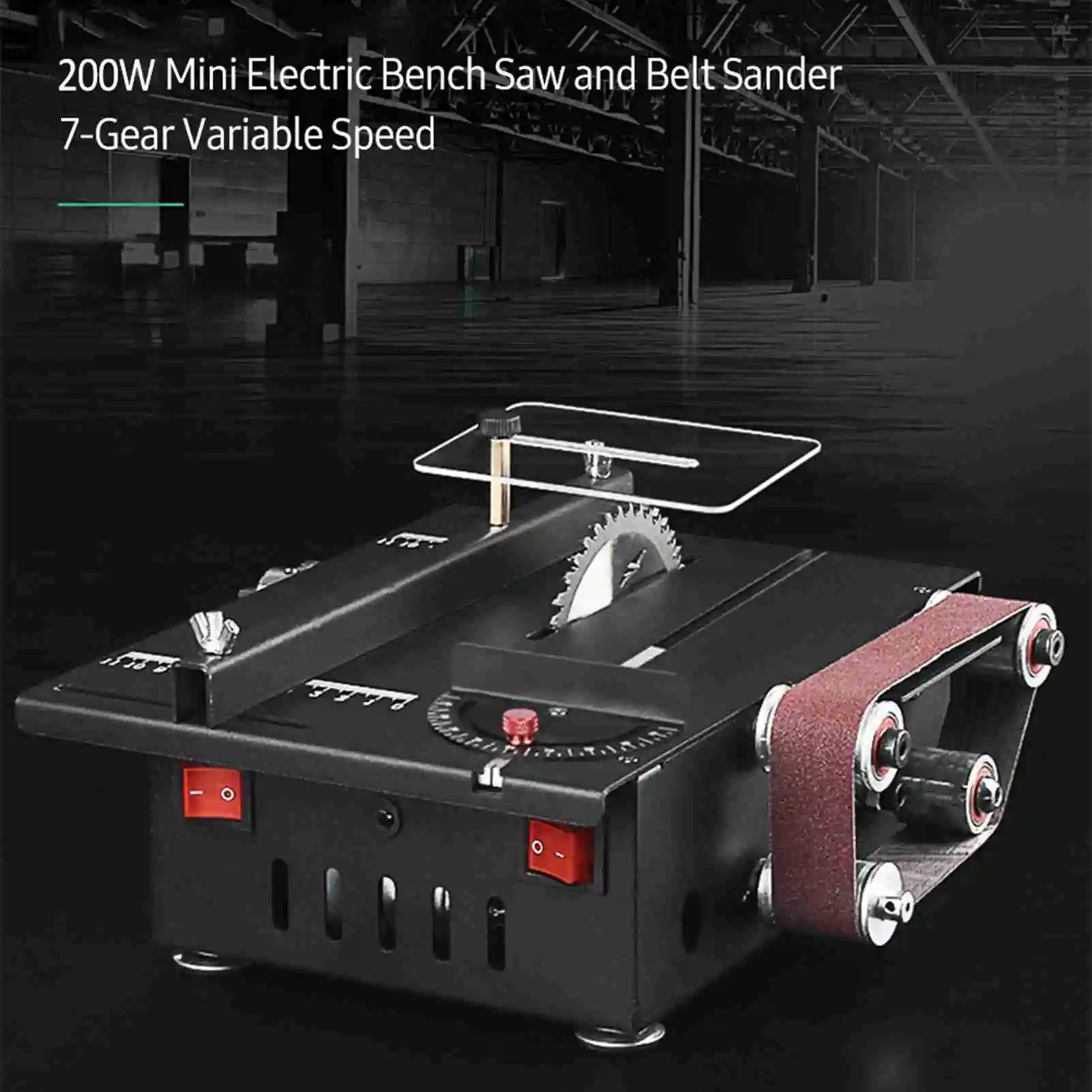 Portable Mini Bench Saw Belt Sander 200W Variable Speed Circular Table Saw 30mm Cutting Depth Benchtop Sanding Machine