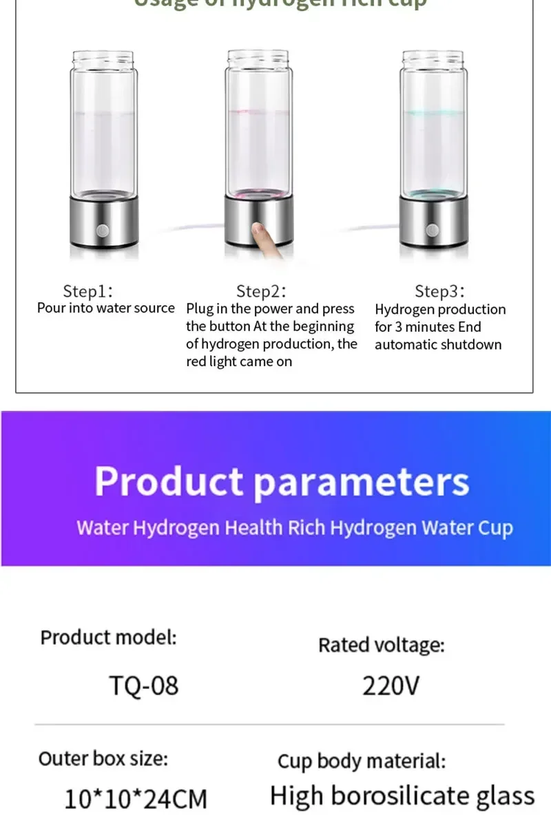 Hydrogen-Rich Water Cup Electric Hydrogen Rich Water ml Generator kick Titanium Quality Filter Portable Antioxidant Lonizer