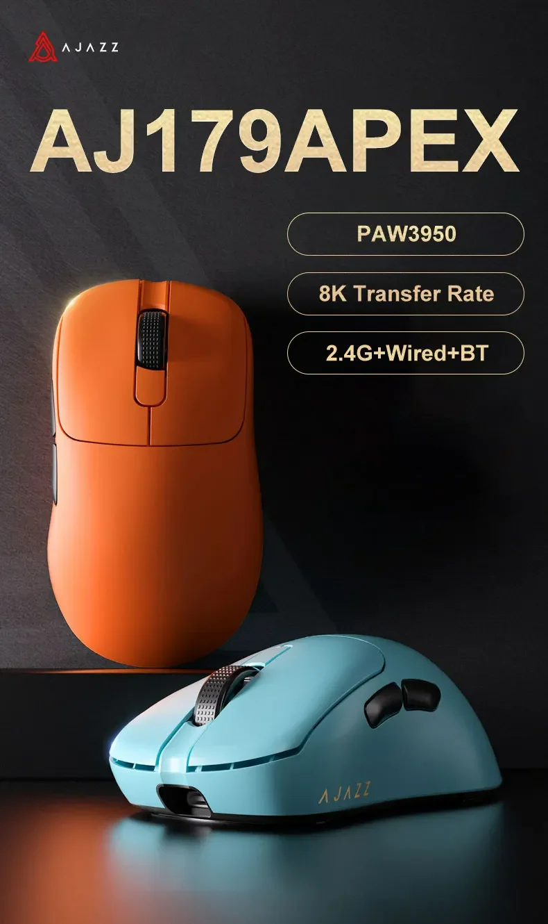 Ajazz AJ179 APEX Wireless Gaming Mouse with Color Screen Base, Bluetooth, PAW3395, 400mAh Battery, 8000Hz Refresh Rate