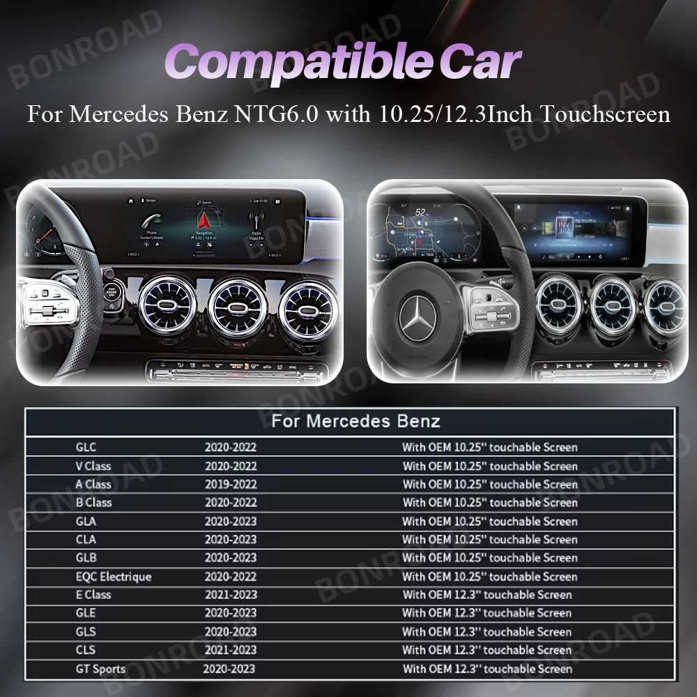 BONROAD Wireless CarPlay Android Auto Decoder Box For Mercedes Benz A B C E CLS CLA GLA GLB Class NTG6.0 With Mirror Link Navi