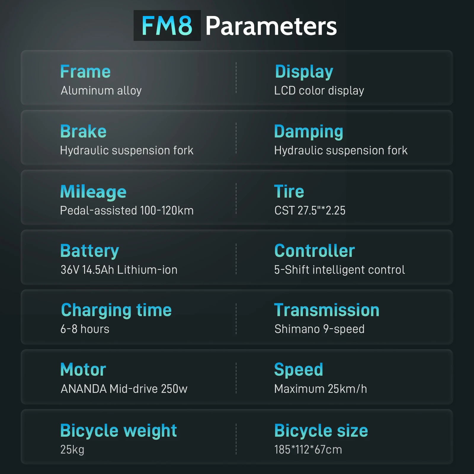 FAFREES FM8 Electric Bicycle 250W Motor 36V14.5AH Lithium Battery Adult City Riding Electric Bike 27.5-Inch Tire Mountain E-bike