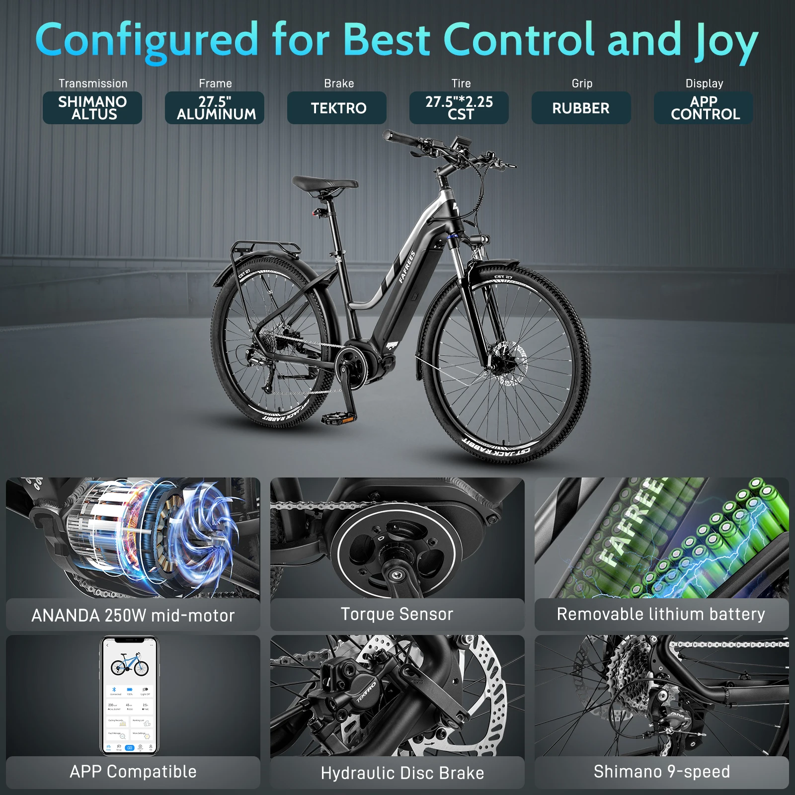 FAFREES FM8 Electric Bicycle 250W Motor 36V14.5AH Lithium Battery Adult City Riding Electric Bike 27.5-Inch Tire Mountain E-bike