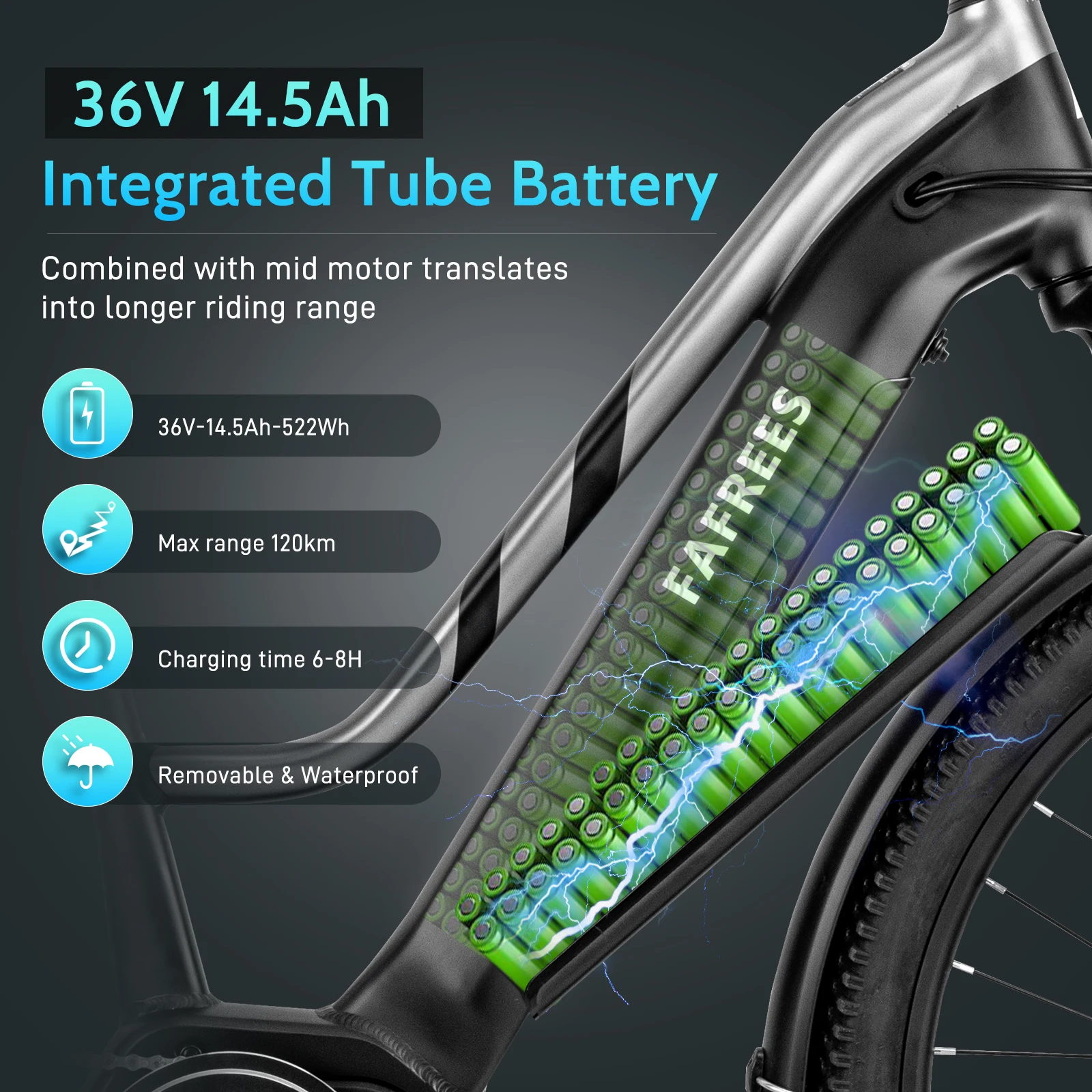 FAFREES FM8 Electric Bicycle 250W Motor 36V14.5AH Lithium Battery Adult City Riding Electric Bike 27.5-Inch Tire Mountain E-bike