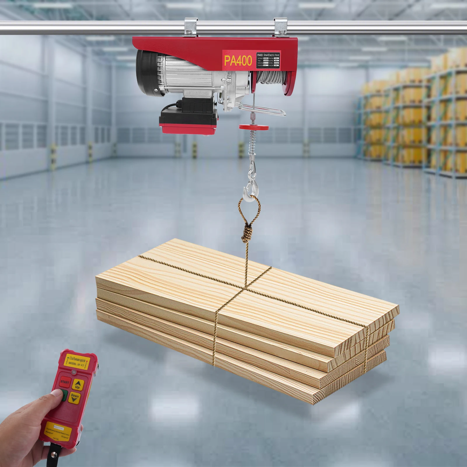 200-400kg Electric Hoist Lifting Crane Cable Hoist Winch for Agriculture,Factory,Dock,Mine,Warehouse,850W Aluminum Wire Motor