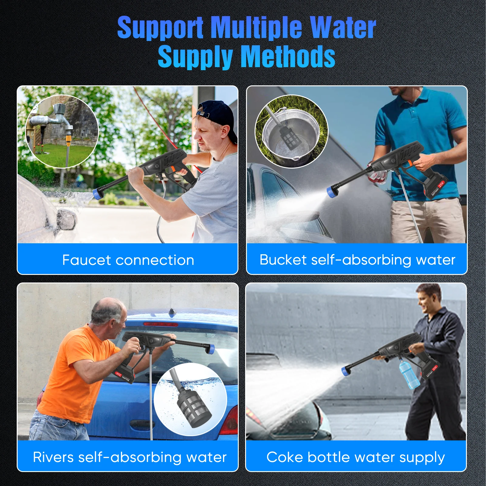 30BAR High Pressure Washer Gun, 7-in-1 Cordless for Makita 18V Battery, Multi-Nozzle for Car Wash & Garden