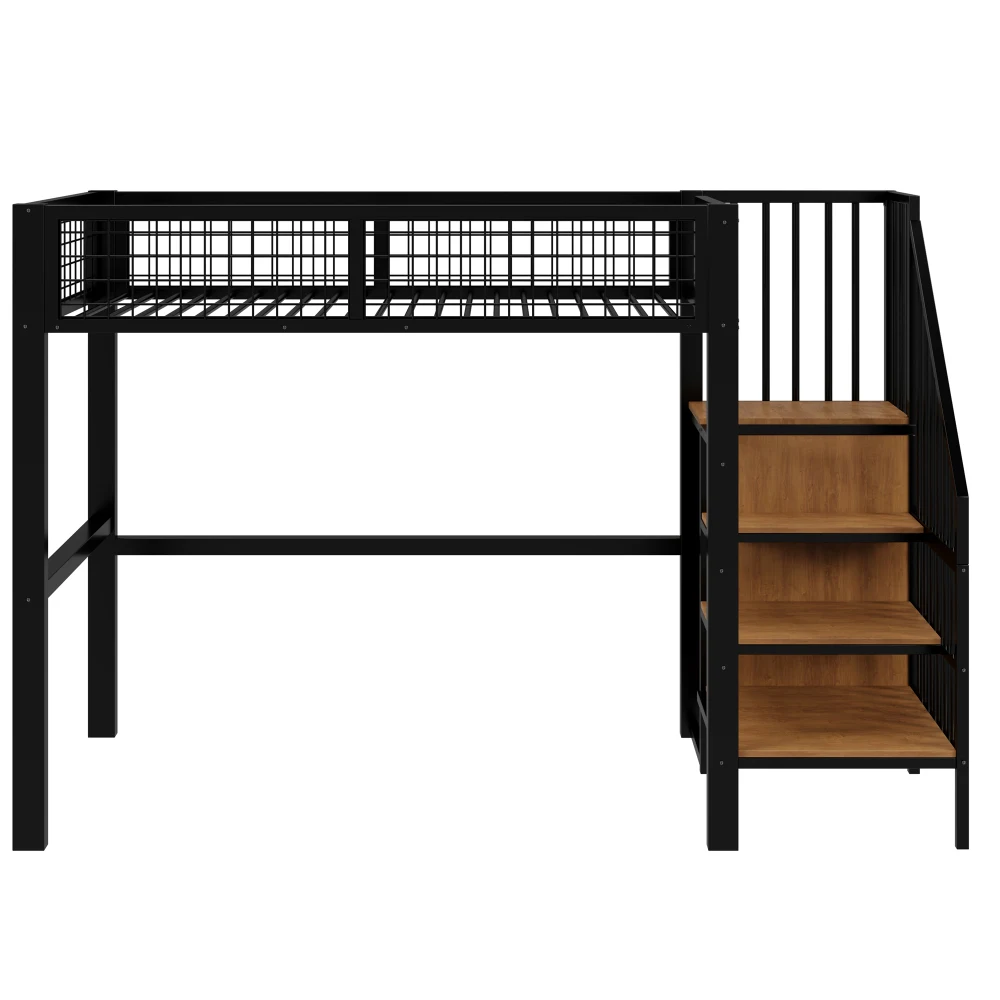 Space-Saving Kids Bedroom Furniture Set Wardrobe Sturdy Iron Frame Crib 90*200 High Bed Multifunctional Storage Rack Organizer