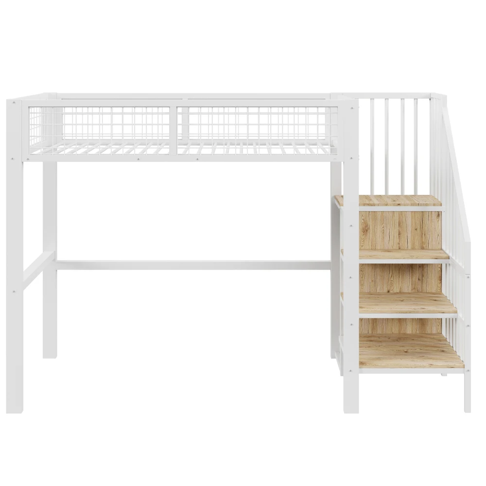 Space-Saving Kids Bedroom Furniture Set Wardrobe Sturdy Iron Frame Crib 90*200 High Bed Multifunctional Storage Rack Organizer