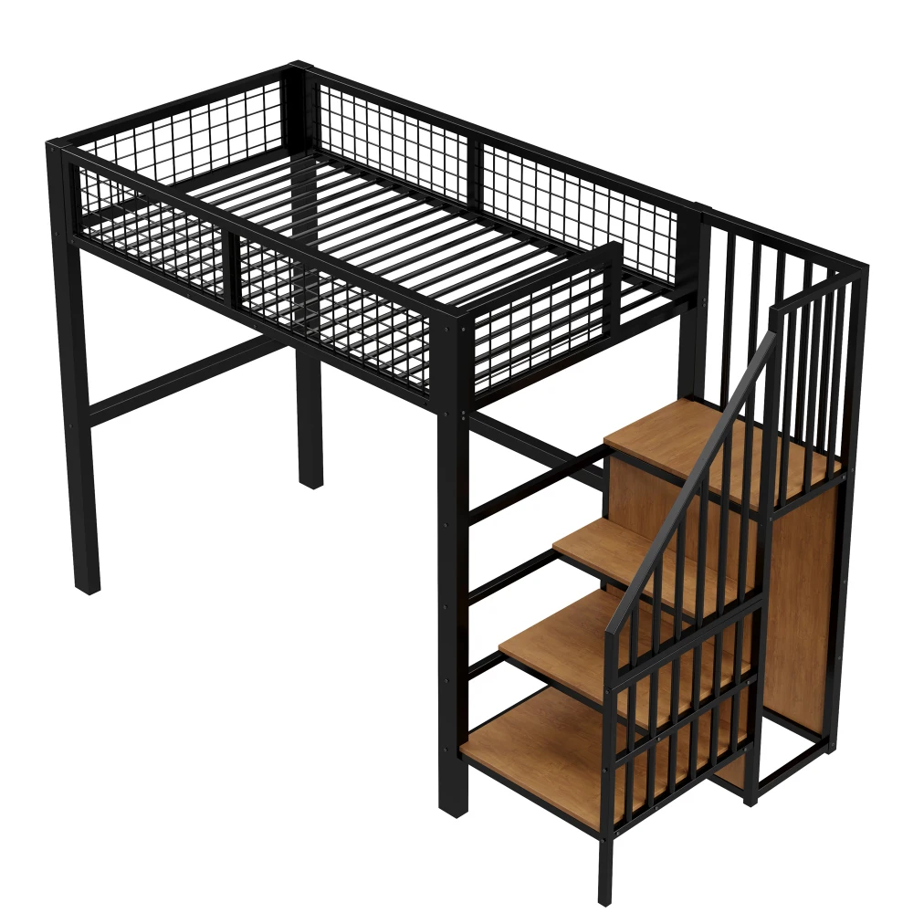 Space-Saving Kids Bedroom Furniture Set Wardrobe Sturdy Iron Frame Crib 90*200 High Bed Multifunctional Storage Rack Organizer
