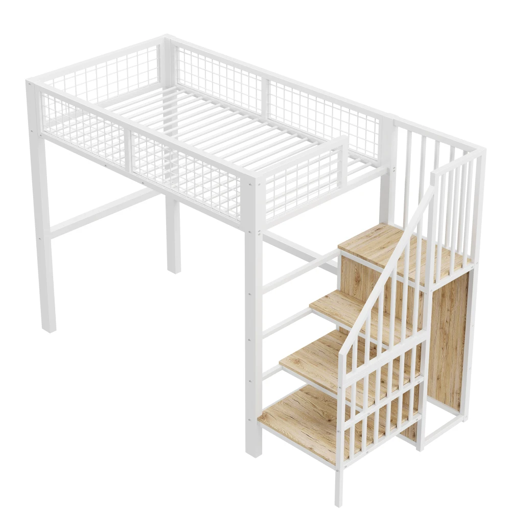 Space-Saving Kids Bedroom Furniture Set Wardrobe Sturdy Iron Frame Crib 90*200 High Bed Multifunctional Storage Rack Organizer