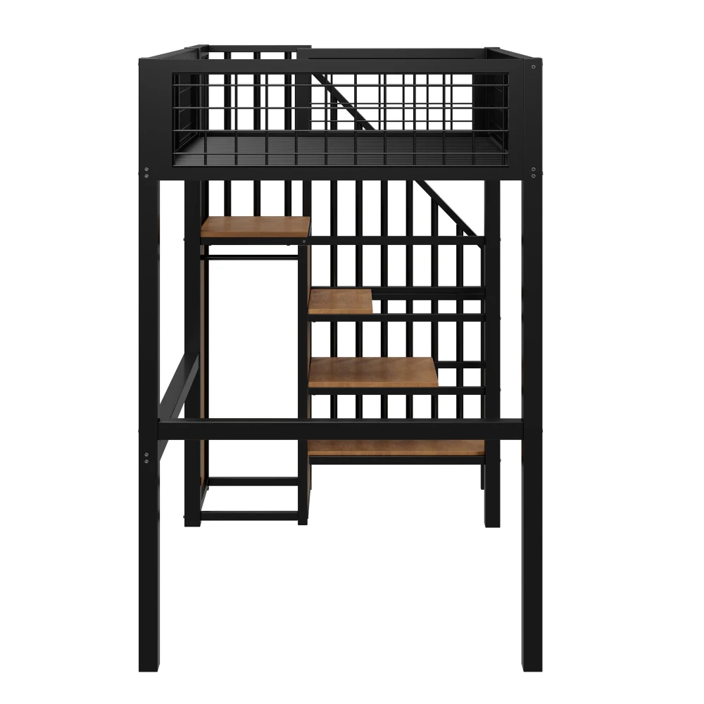 Space-Saving Kids Bedroom Furniture Set Wardrobe Sturdy Iron Frame Crib 90*200 High Bed Multifunctional Storage Rack Organizer