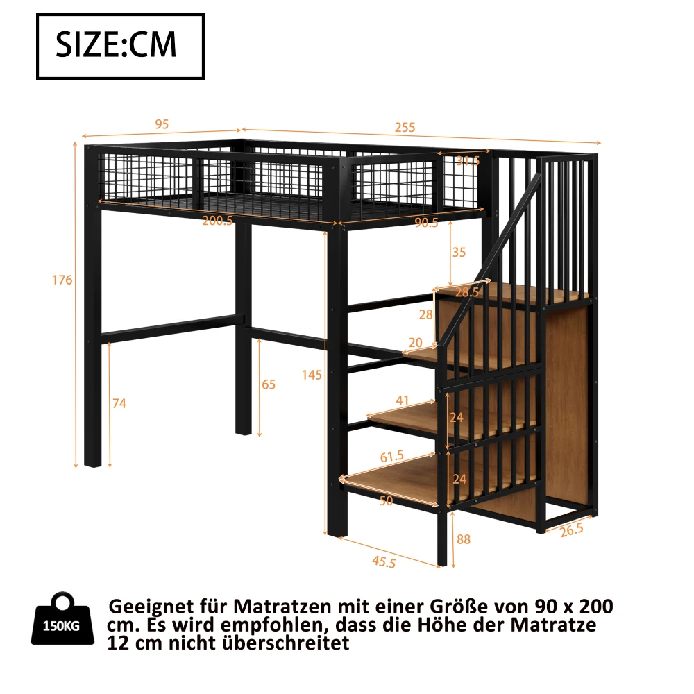 Space-Saving Kids Bedroom Furniture Set Wardrobe Sturdy Iron Frame Crib 90*200 High Bed Multifunctional Storage Rack Organizer