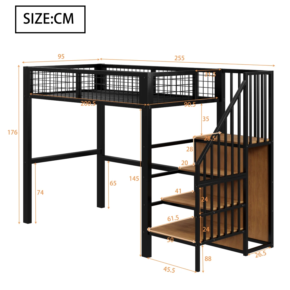Space-Saving Kids Bedroom Furniture Set Wardrobe Sturdy Iron Frame Crib 90*200 High Bed Multifunctional Storage Rack Organizer