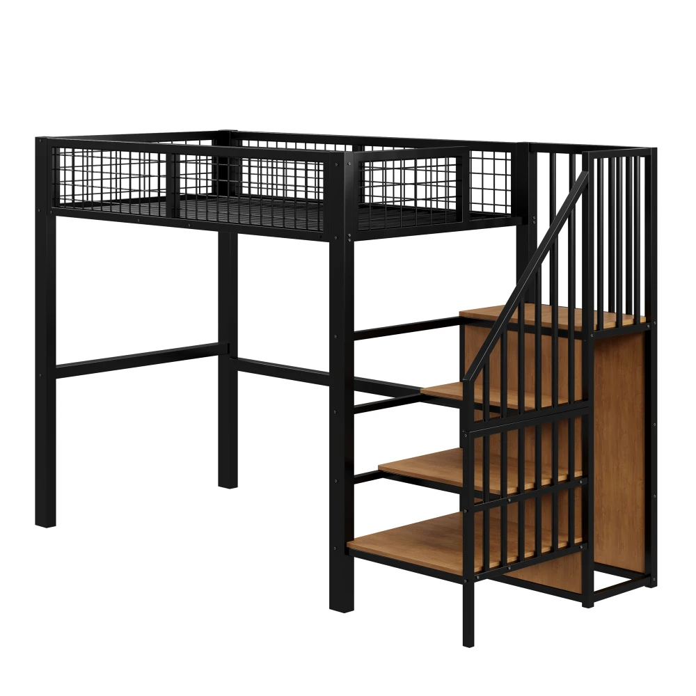 Space-Saving Kids Bedroom Furniture Set Wardrobe Sturdy Iron Frame Crib 90*200 High Bed Multifunctional Storage Rack Organizer