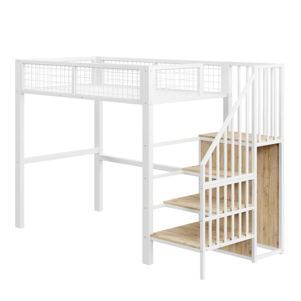 Space-Saving Kids Bedroom Furniture Set Wardrobe Sturdy Iron Frame Crib 90*200 High Bed Multifunctional Storage Rack Organizer