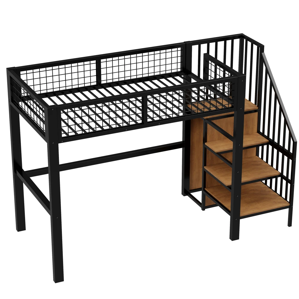 Space-Saving Kids Bedroom Furniture Set Wardrobe Sturdy Iron Frame Crib 90*200 High Bed Multifunctional Storage Rack Organizer
