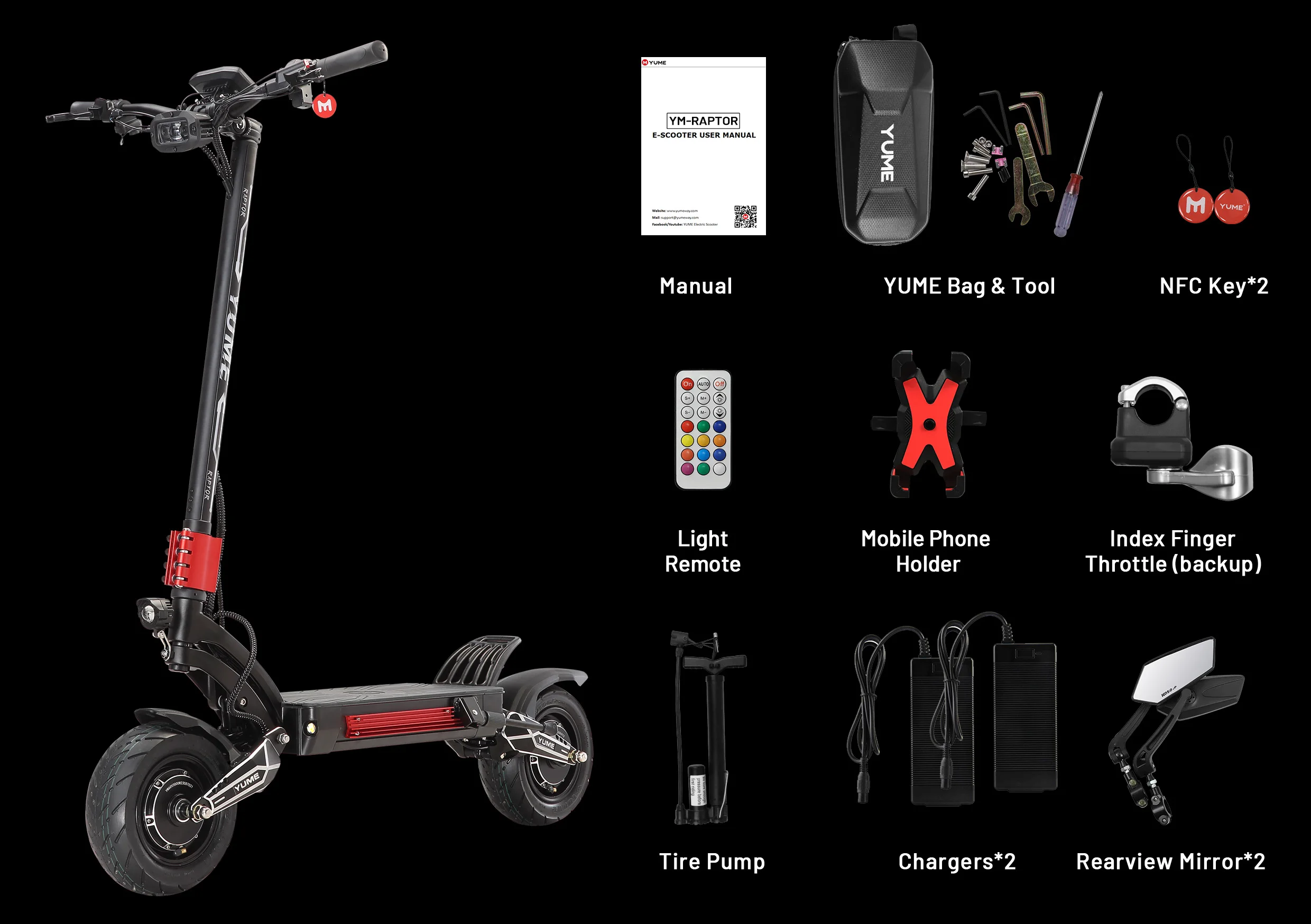 YUME Raptor 2*3000W Dual Motor Electric Scooter Adult Foldable Off Road Electric Scooter 60V-30AH Max Speed 85KM/H