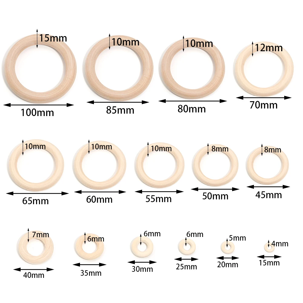 2-20pcs/Lot 15-100mm Solid Wooden Rings Natural Solid Wood Teething Ring for Macrame DIY Crafts Wood Hoops Ornaments Connectors
