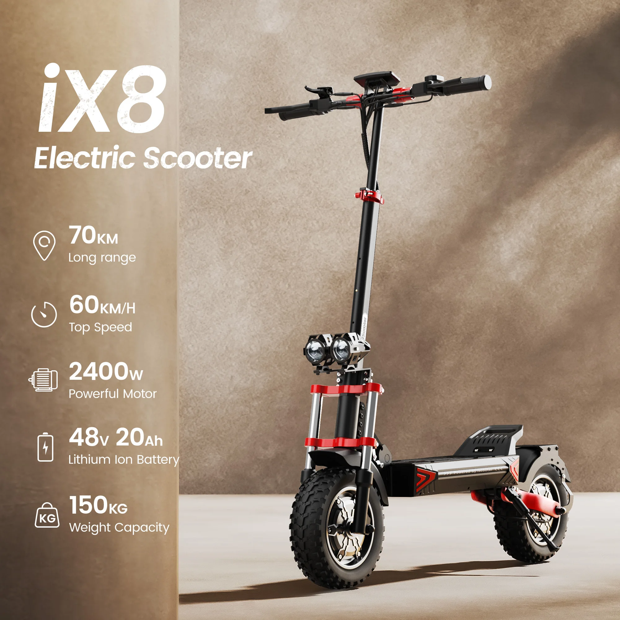 IScooter IX8 E-Scooter 48V 20Ah Battery 2400W Motor 60KM/h MAX Speed 70KM Max Range Foldable Electric Scooter