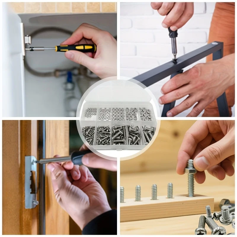 1059 screw, nut, and bolt combination kit, including round head screws, cross head bolts, with box