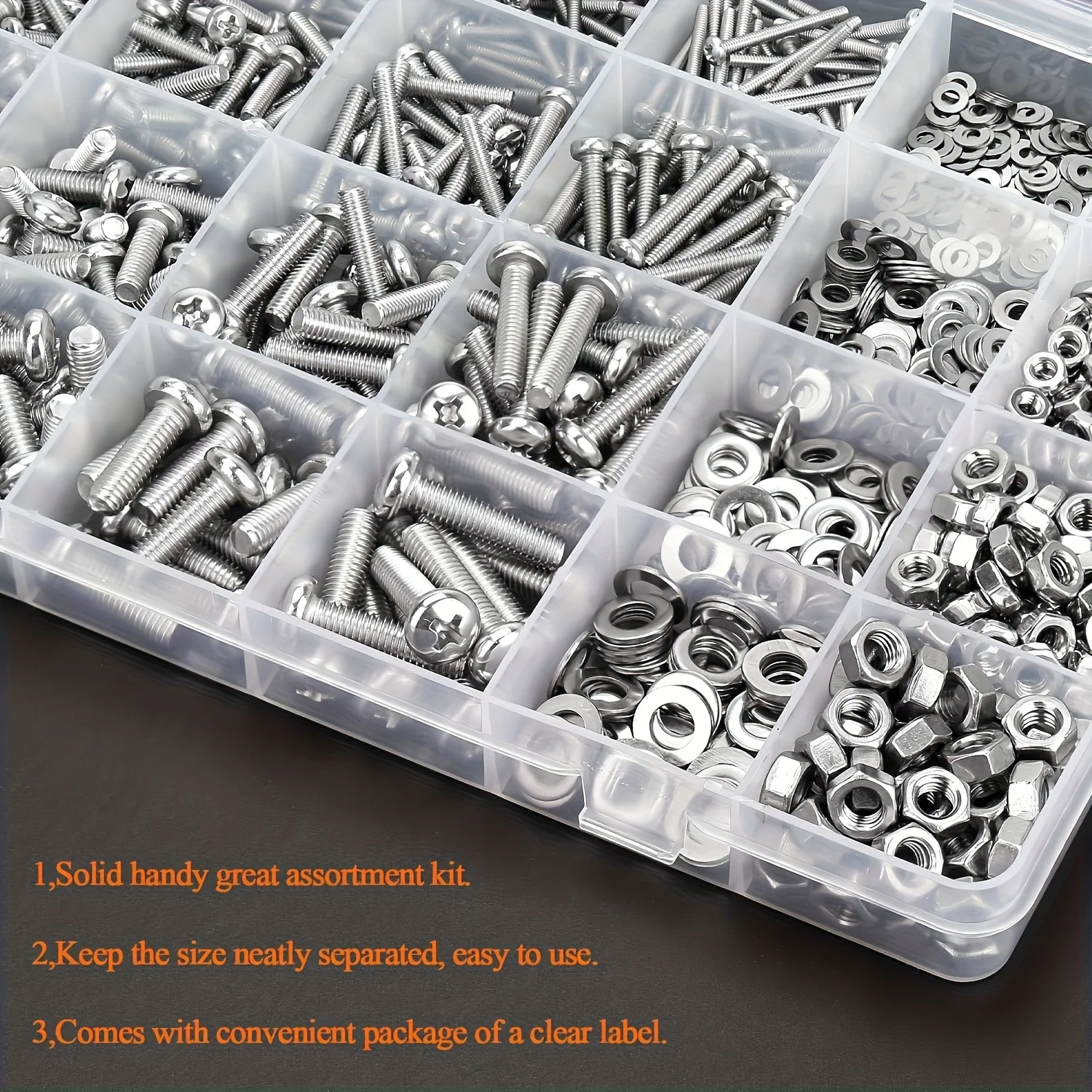 1059 screw, nut, and bolt combination kit, including round head screws, cross head bolts, with box