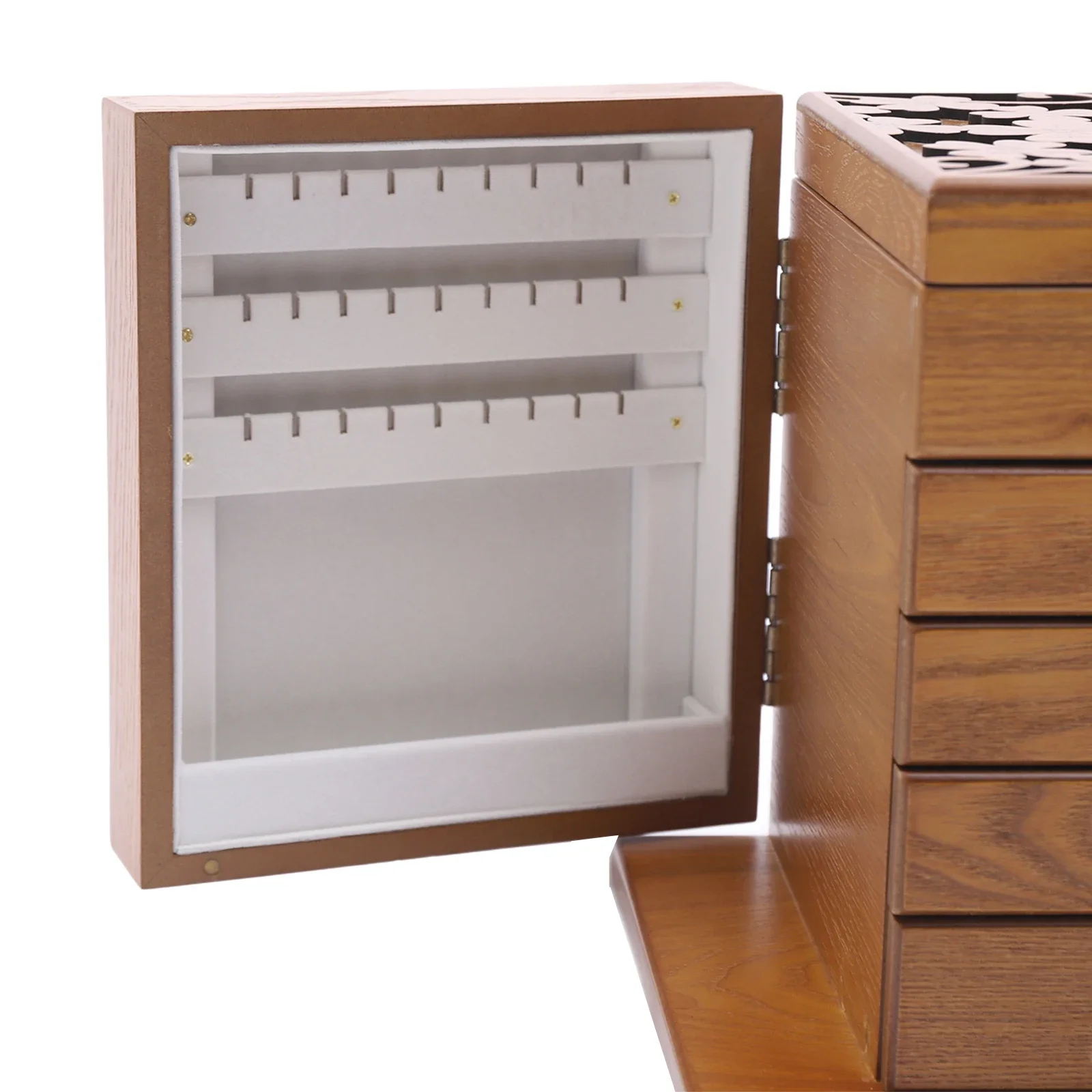 NEWEST 5 Tier Jewellery Box Storage Box,30 x 20 x 25cm, with 4 Drawers and Mirror for Rings, Earrings and Necklaces, Light Brown