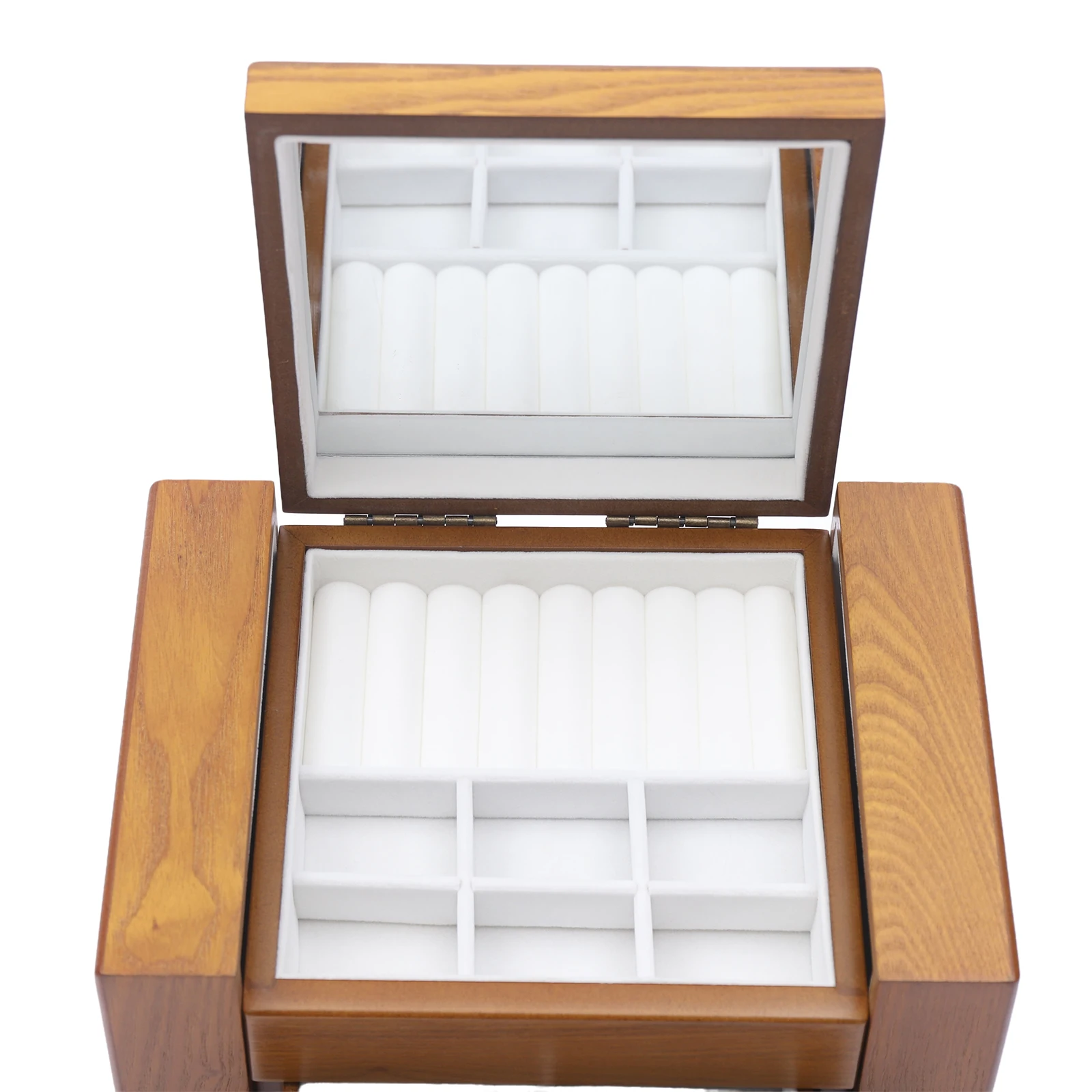 NEWEST 5 Tier Jewellery Box Storage Box,30 x 20 x 25cm, with 4 Drawers and Mirror for Rings, Earrings and Necklaces, Light Brown