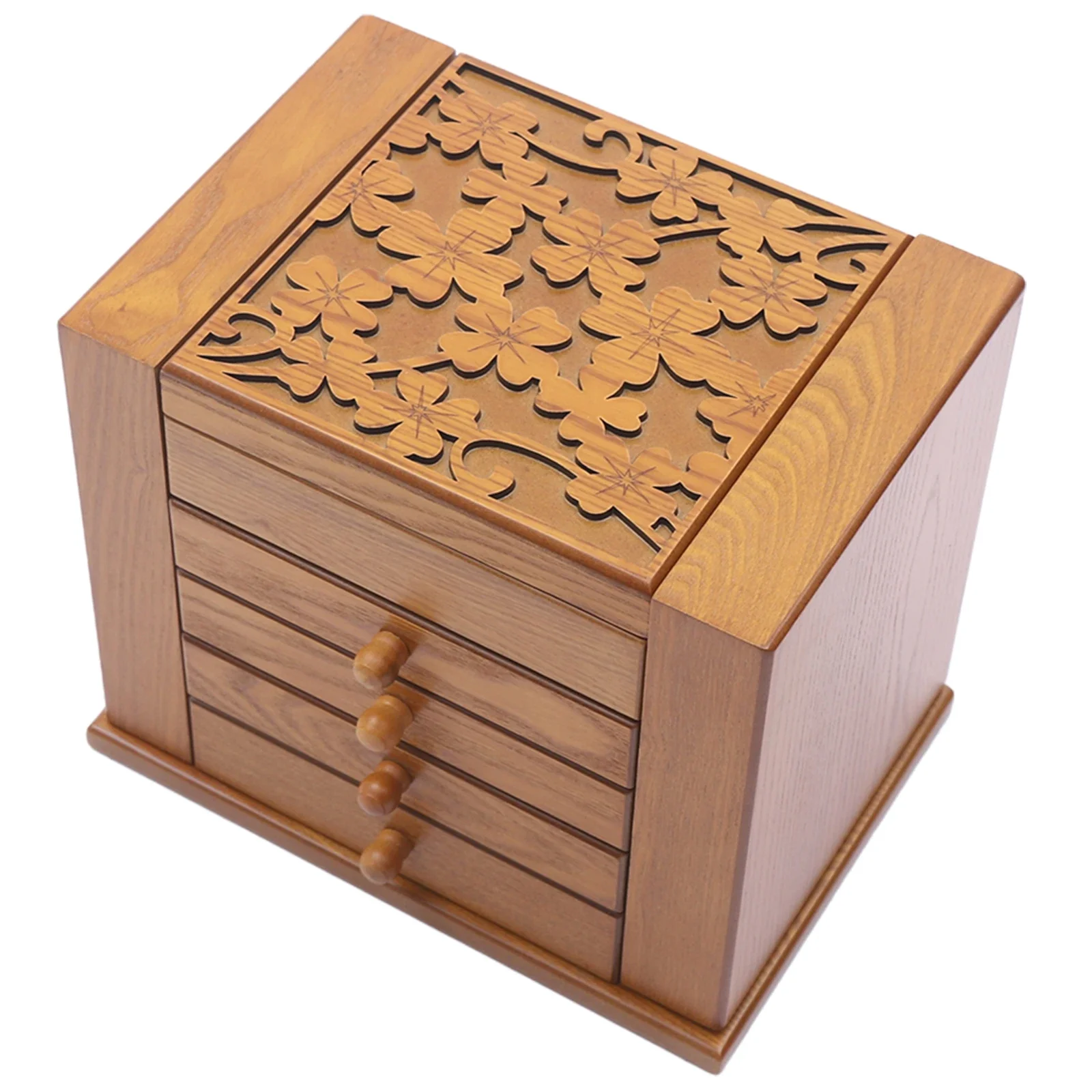 NEWEST 5 Tier Jewellery Box Storage Box,30 x 20 x 25cm, with 4 Drawers and Mirror for Rings, Earrings and Necklaces, Light Brown