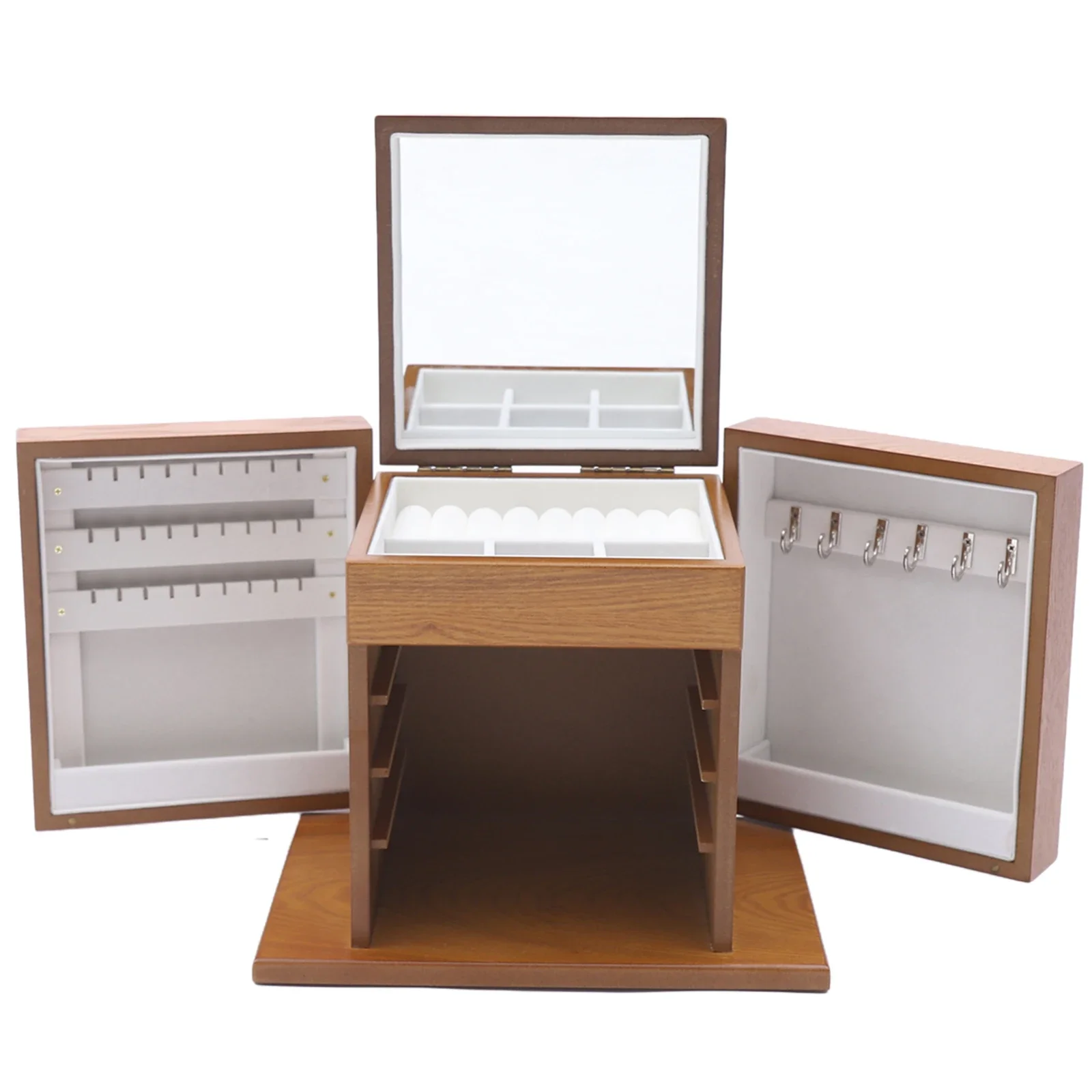 NEWEST 5 Tier Jewellery Box Storage Box,30 x 20 x 25cm, with 4 Drawers and Mirror for Rings, Earrings and Necklaces, Light Brown
