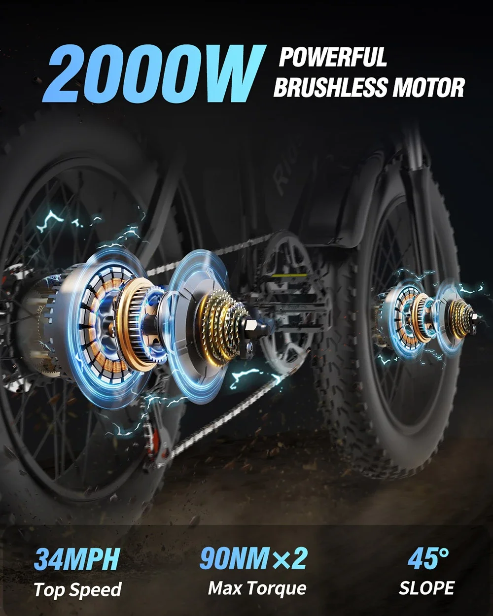 52V 1000W Fat Tire Electric Bicycles 40Ah Brushless Motors Mountain E-Bike 60KM/H 180KM Battery Long Range Ebike