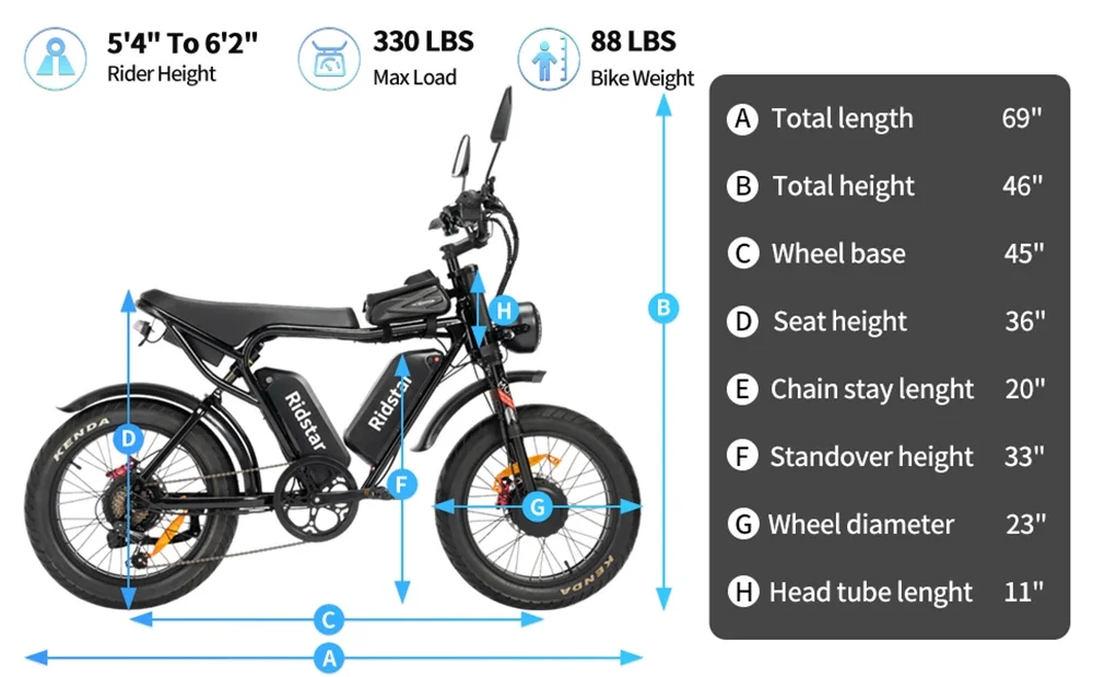 52V 1000W Fat Tire Electric Bicycles 40Ah Brushless Motors Mountain E-Bike 60KM/H 180KM Battery Long Range Ebike