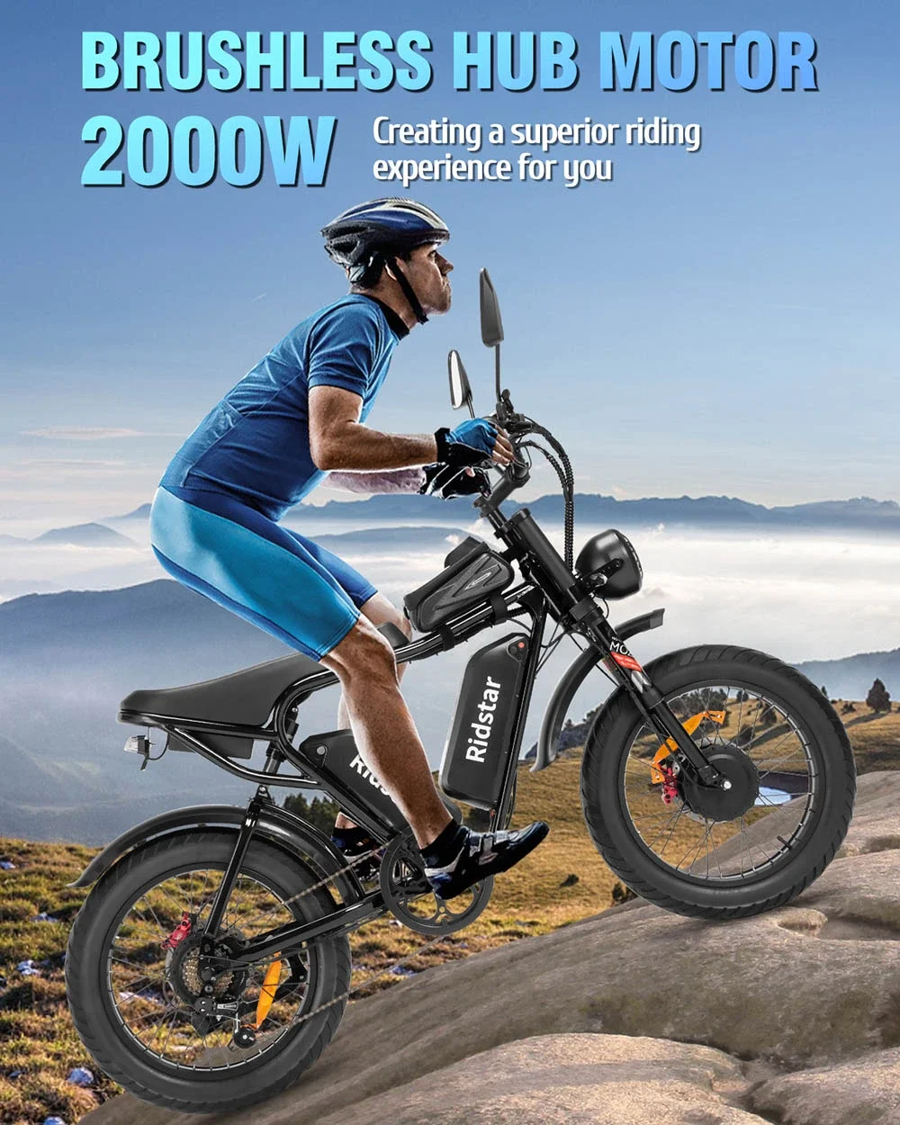 52V 1000W Fat Tire Electric Bicycles 40Ah Brushless Motors Mountain E-Bike 60KM/H 180KM Battery Long Range Ebike