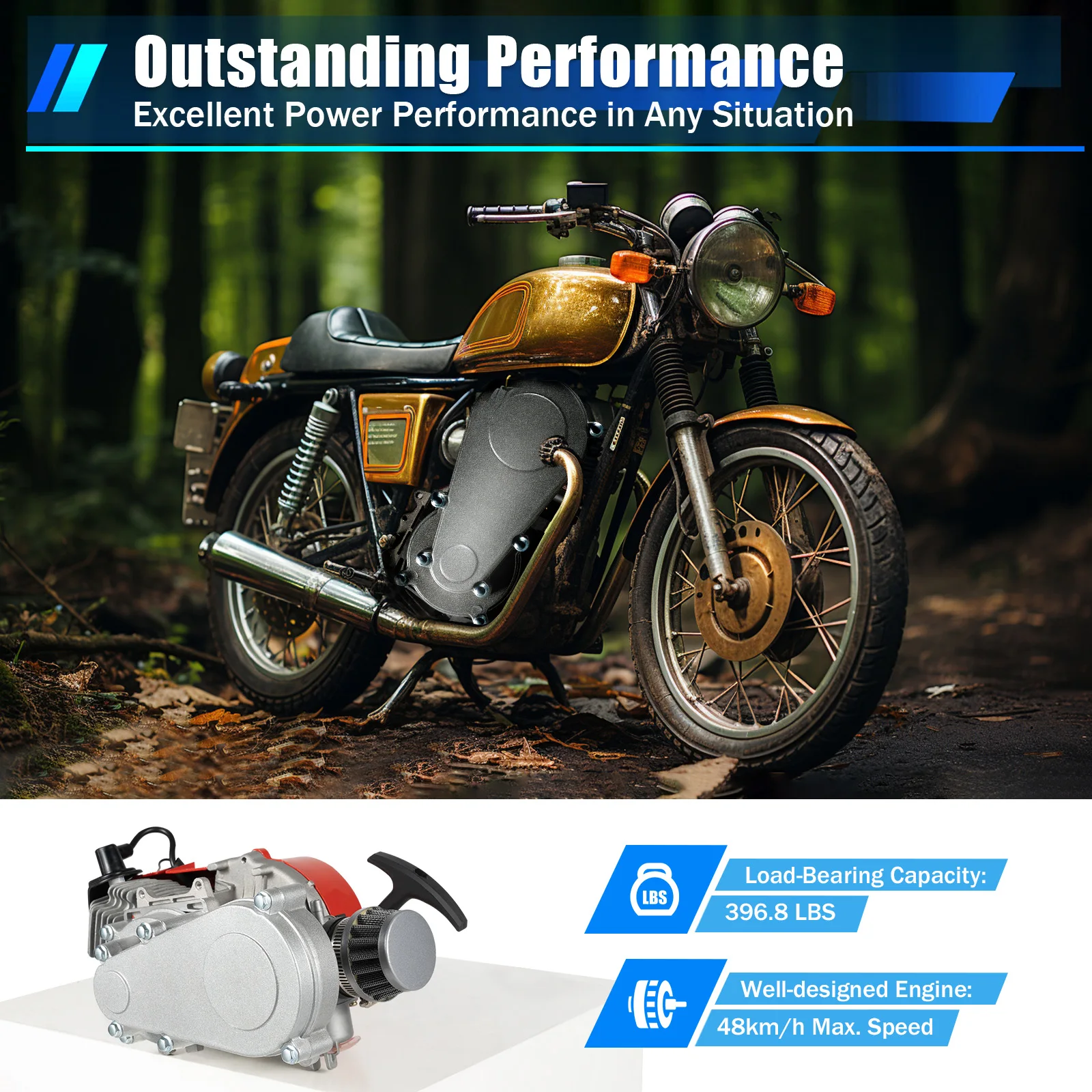 2 Stroke 49CC ATV Engine Air-Cooling Off-Road Engine Pull Start Engine Motor For Pocket Bike Mini Dirt Bike, Beach Bike Scooter