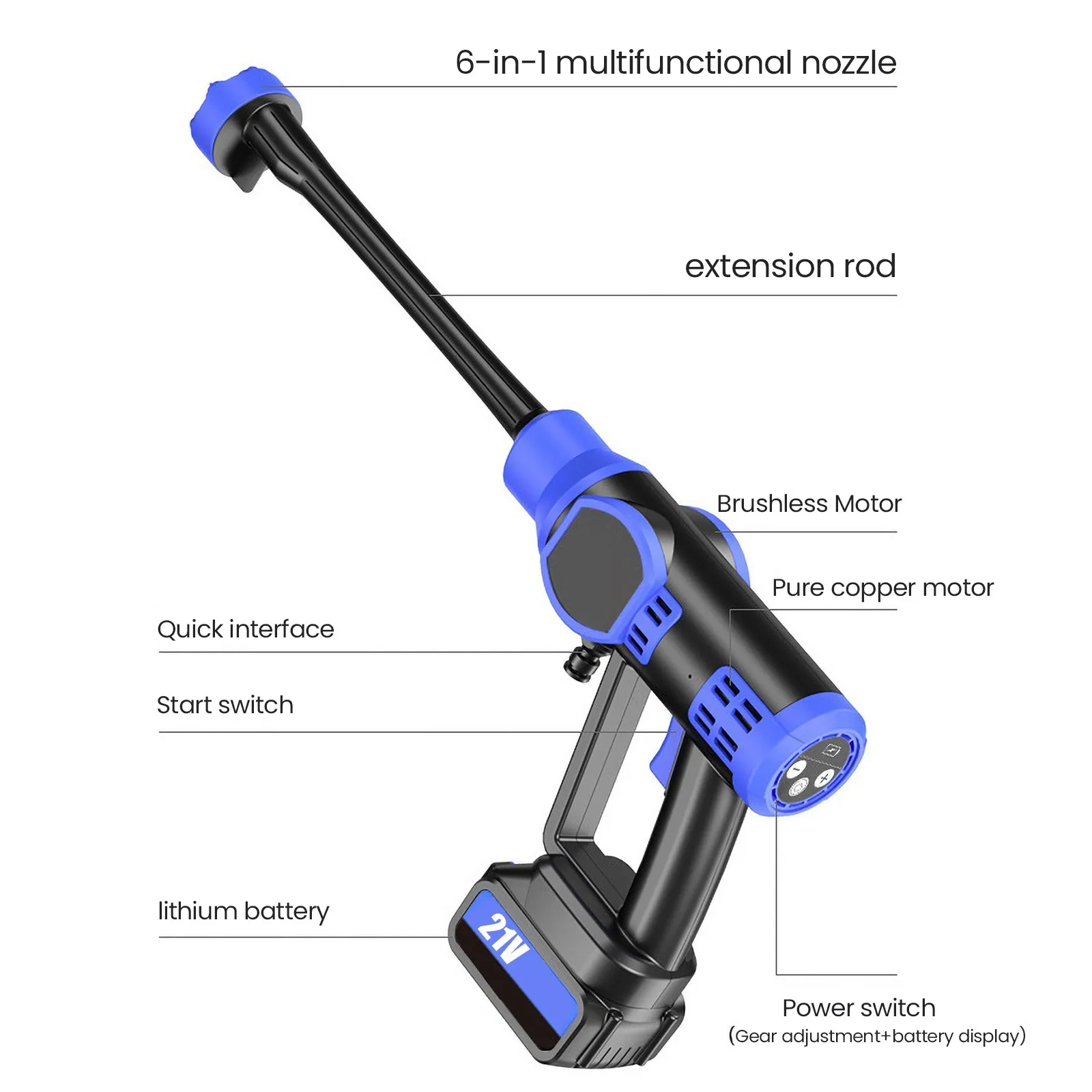 1000W 200Bar Cordless High Pressure Spray Gun Car Washer Washing Gun High Power Cleaning Machine Power Tool for Makita 21V