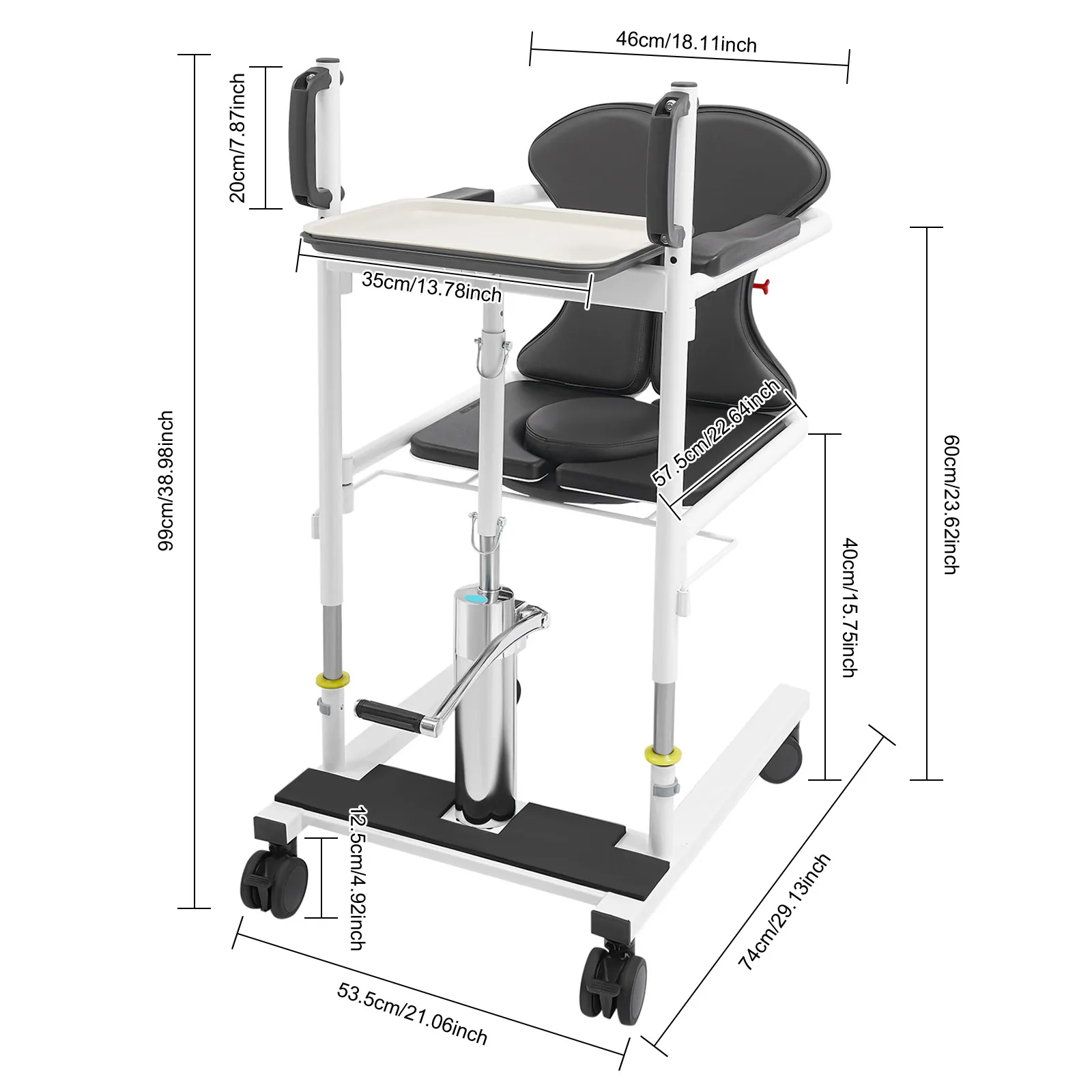 Patient Lift Transfer Chair,Hydraulic Lifting Wheelchair for Household,Hospital,Nursing Home,Adjustable Height,180° Split Seat