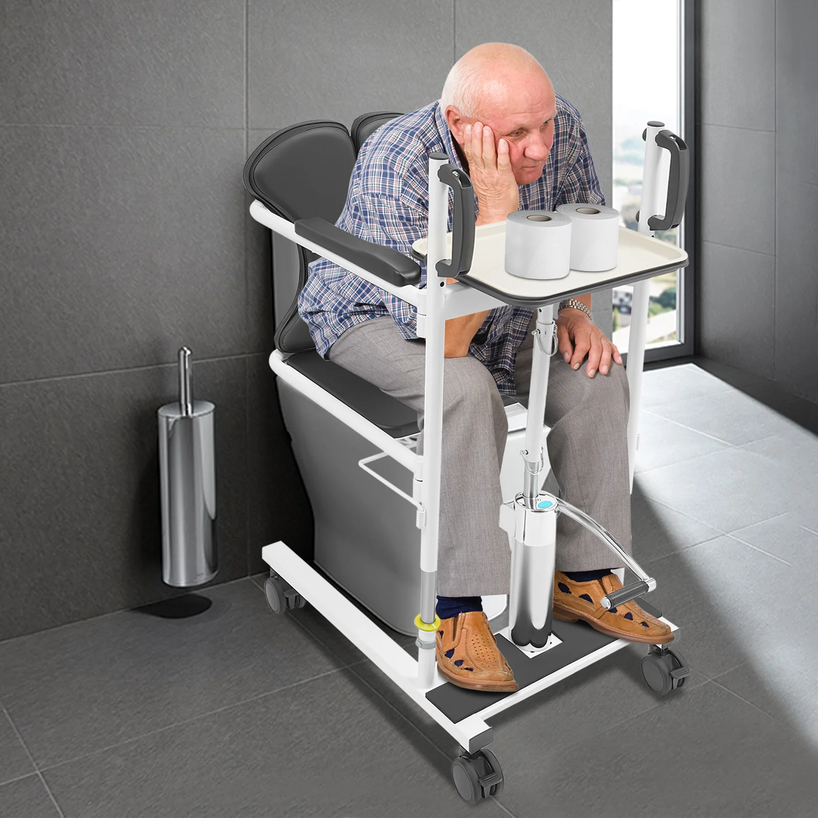 Patient Lift Transfer Chair,Hydraulic Lifting Wheelchair for Household,Hospital,Nursing Home,Adjustable Height,180° Split Seat