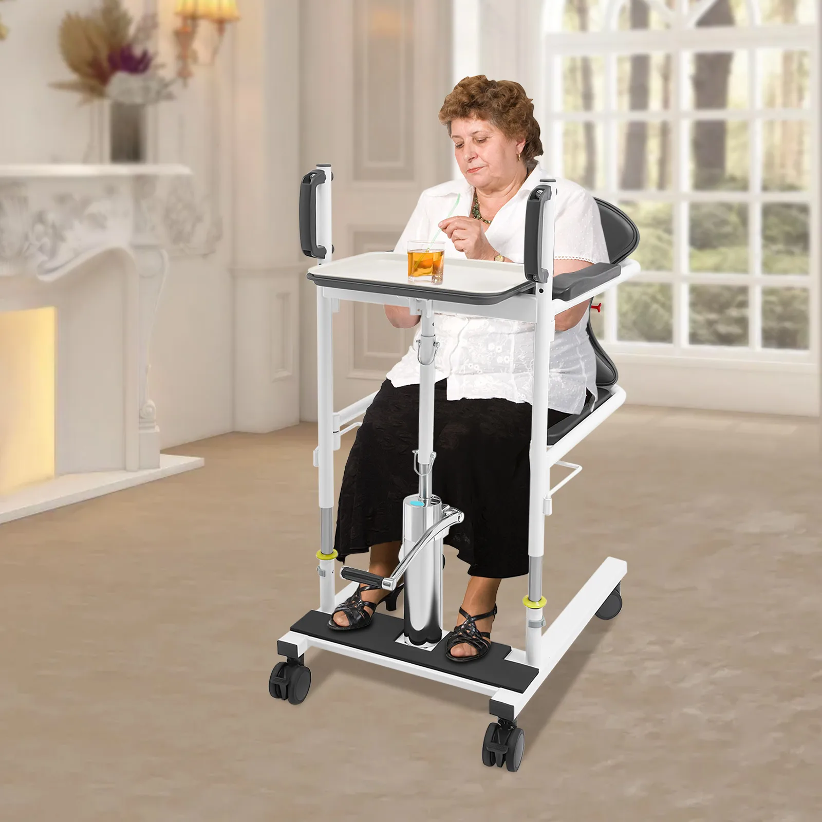 Patient Lift Transfer Chair,Hydraulic Lifting Wheelchair for Household,Hospital,Nursing Home,Adjustable Height,180° Split Seat