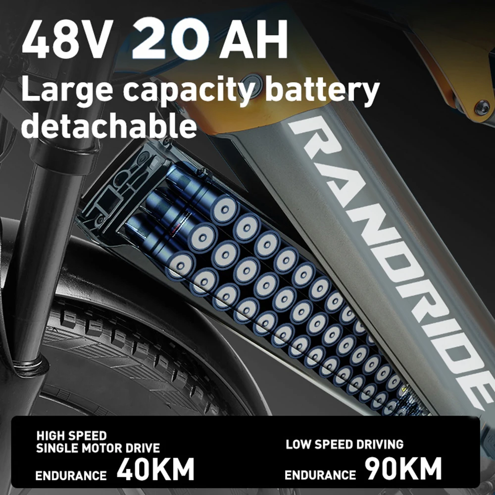 RandRide YX80M-2 Adult Electric Bicycle 45KM/H MAX Speed 90KM Range2000W Motor 26" Tire 48V 20AH Battery Electric Bike