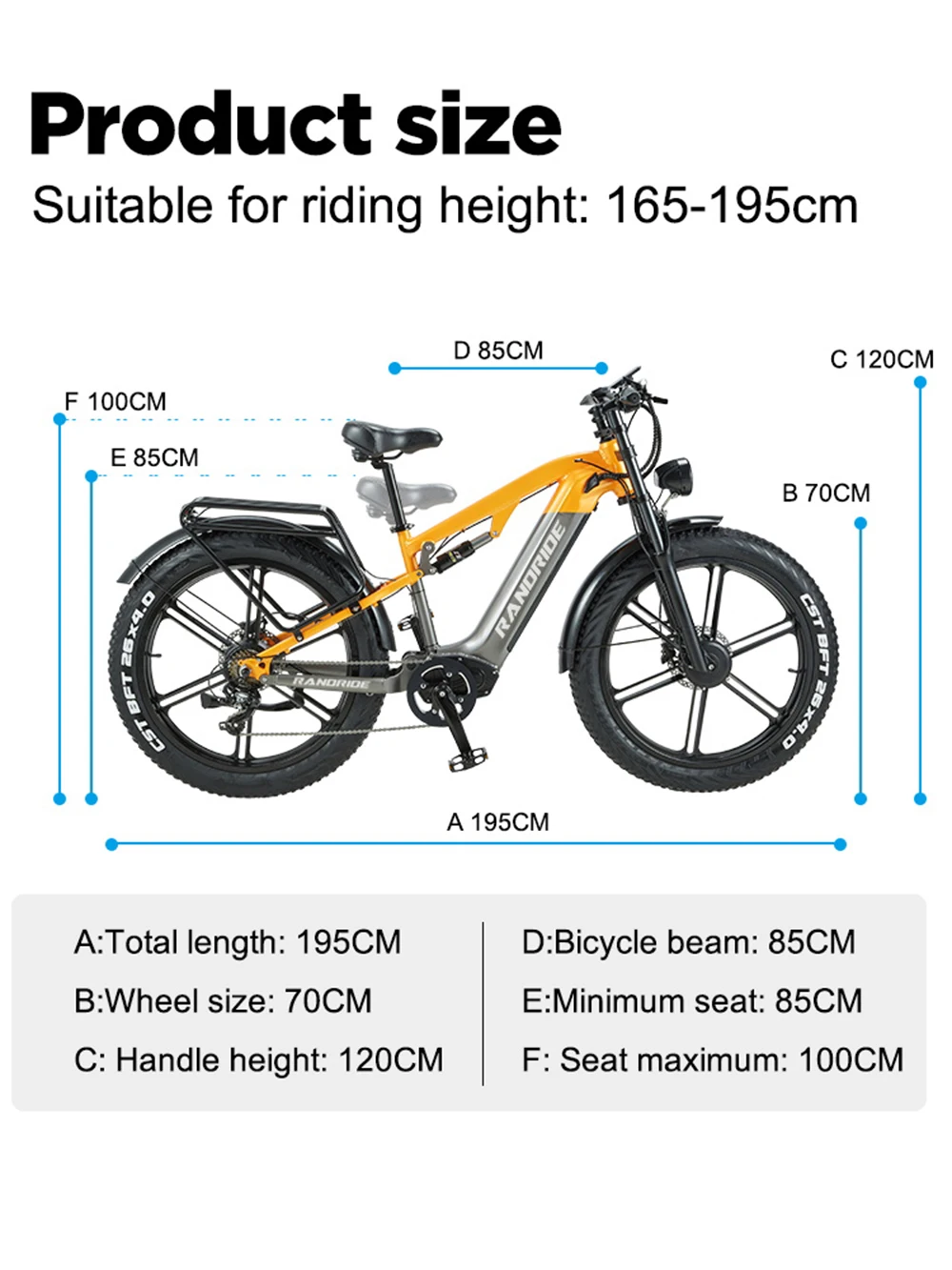 RandRide YX80M-2 Adult Electric Bicycle 45KM/H MAX Speed 90KM Range2000W Motor 26" Tire 48V 20AH Battery Electric Bike