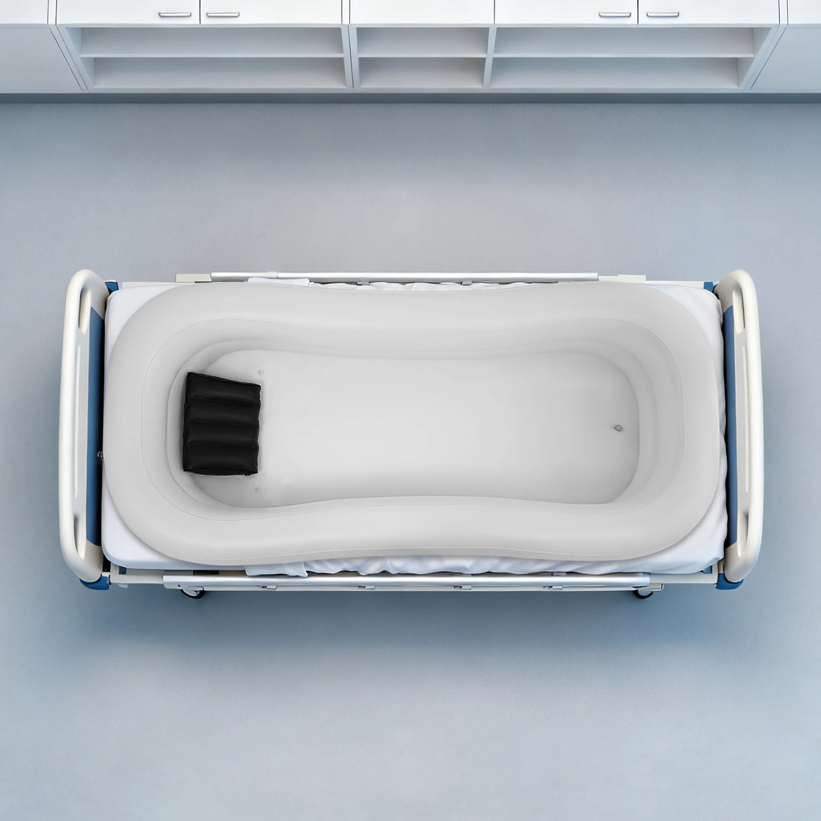 Bymaocar Double Layer Shower Bed Bathtub 220x100x38cm White Foldable Portable with Pump Hose for Elderly Patient Home Care Bathing