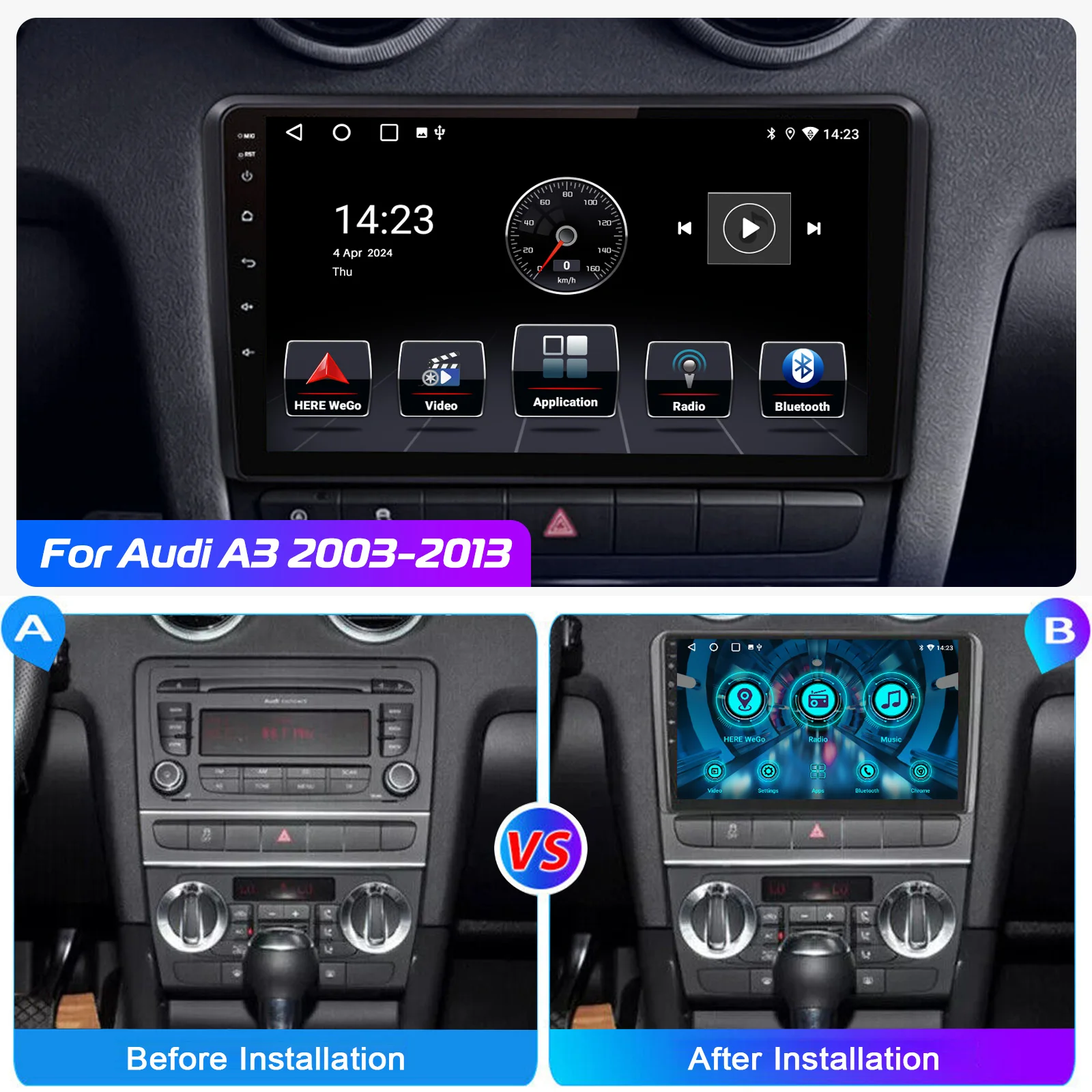 ESSGOO 9" Android15 GPS Nav For Audi A3 8V S3 8P RS3 2003-2013 Car Stereo Radio Wireless Carplay Android Auto WIFI FM BT SWC RDS