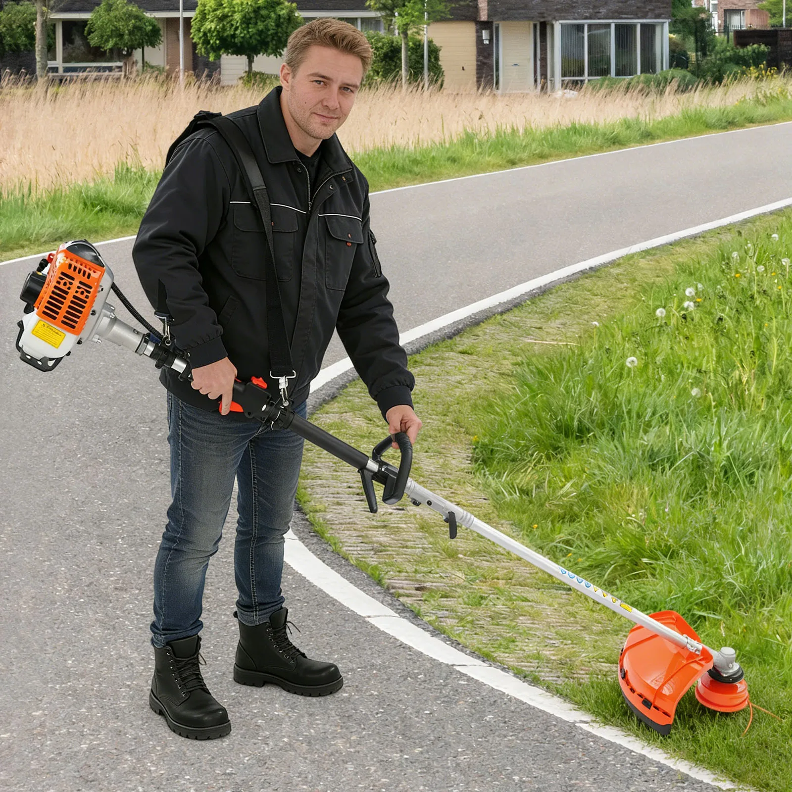 #90 Gas String Trimmer Weed Grass Cutter Single Cylinder Air-Cooled 2-Stroke Gasoline Lawn Mower for Home Garden