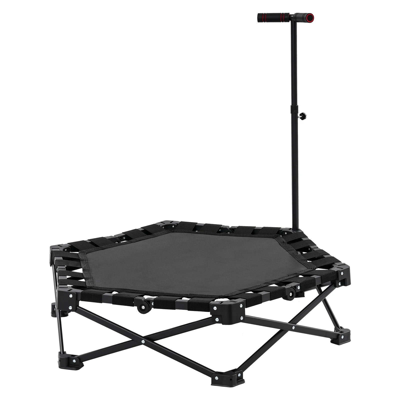 Foldable Rebounder Trampoline for Adults, Mini Fitness Trampoline W/Adjustable Foam Handle Bungees, Quiet Exercise Trampoline