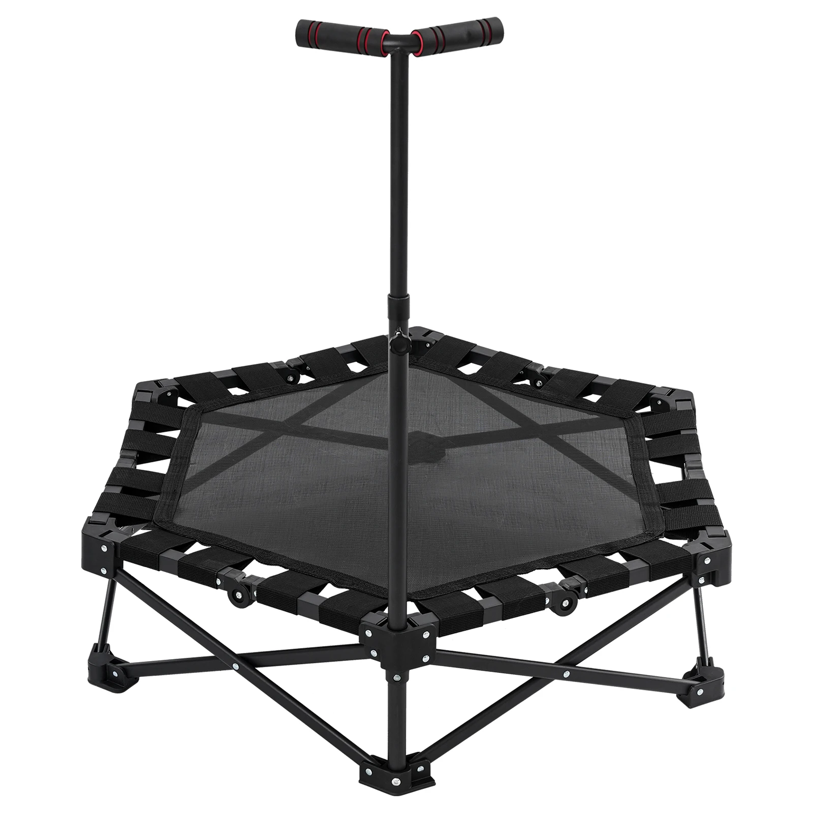 Foldable Rebounder Trampoline for Adults, Mini Fitness Trampoline W/Adjustable Foam Handle Bungees, Quiet Exercise Trampoline