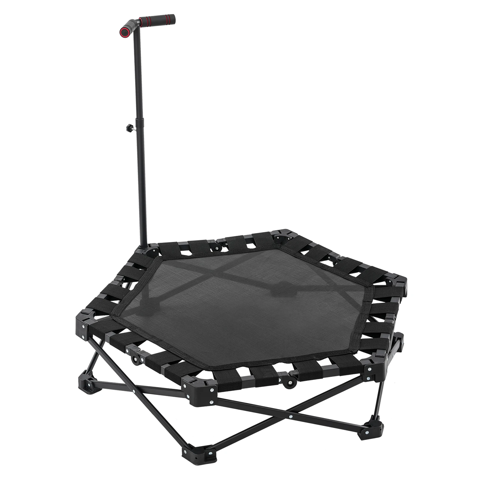 Foldable Rebounder Trampoline for Adults, Mini Fitness Trampoline W/Adjustable Foam Handle Bungees, Quiet Exercise Trampoline