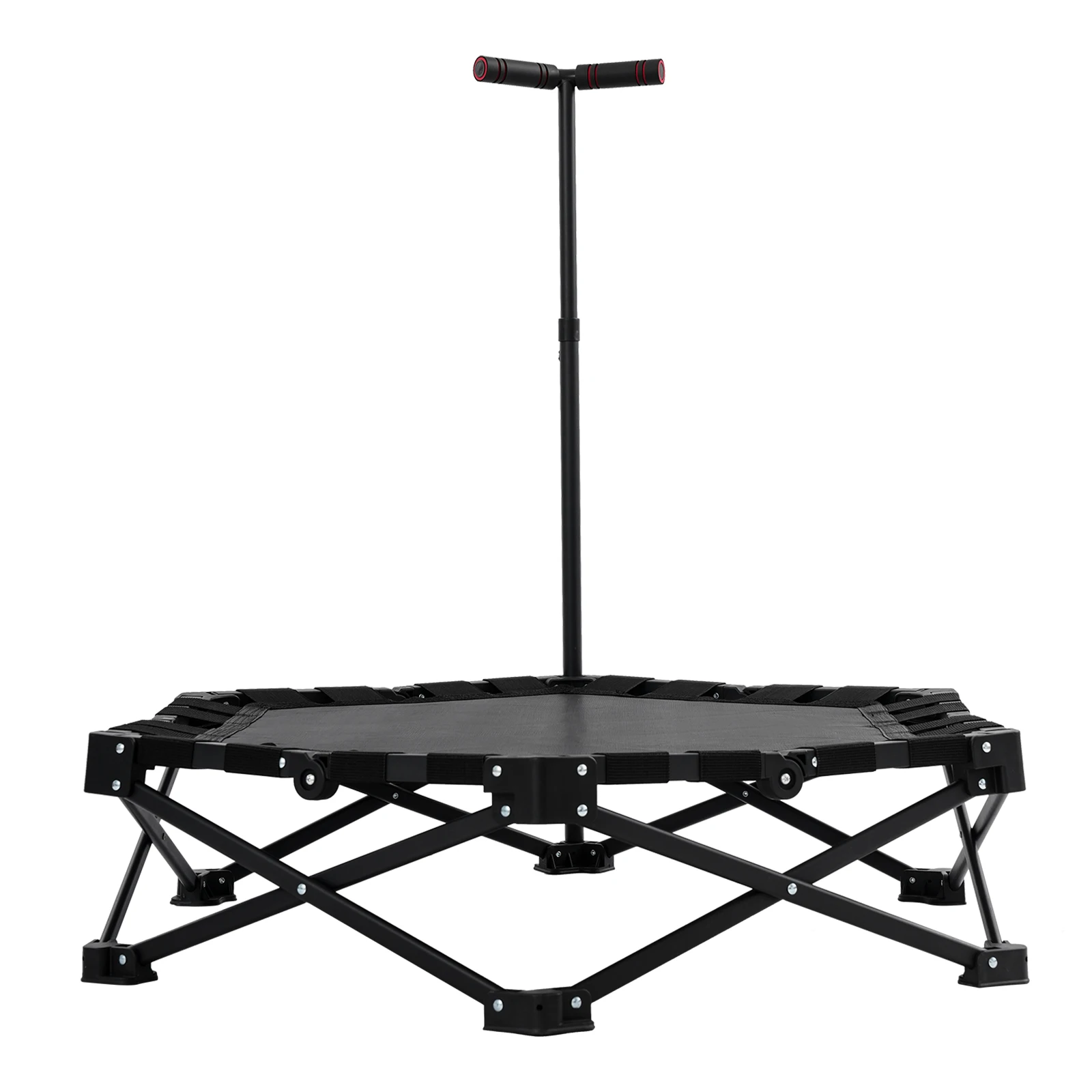 Foldable Rebounder Trampoline for Adults, Mini Fitness Trampoline W/Adjustable Foam Handle Bungees, Quiet Exercise Trampoline
