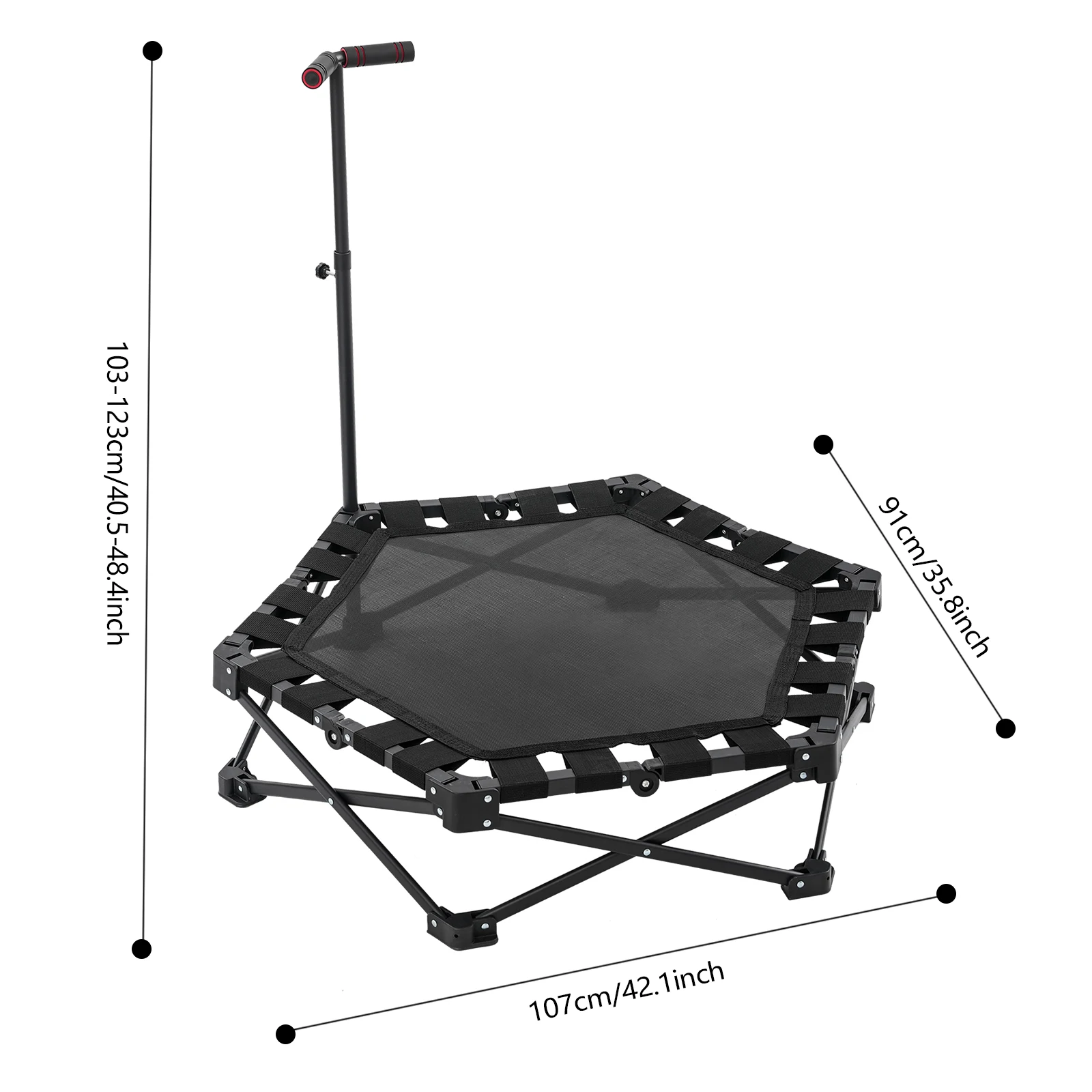 Foldable Rebounder Trampoline for Adults, Mini Fitness Trampoline W/Adjustable Foam Handle Bungees, Quiet Exercise Trampoline