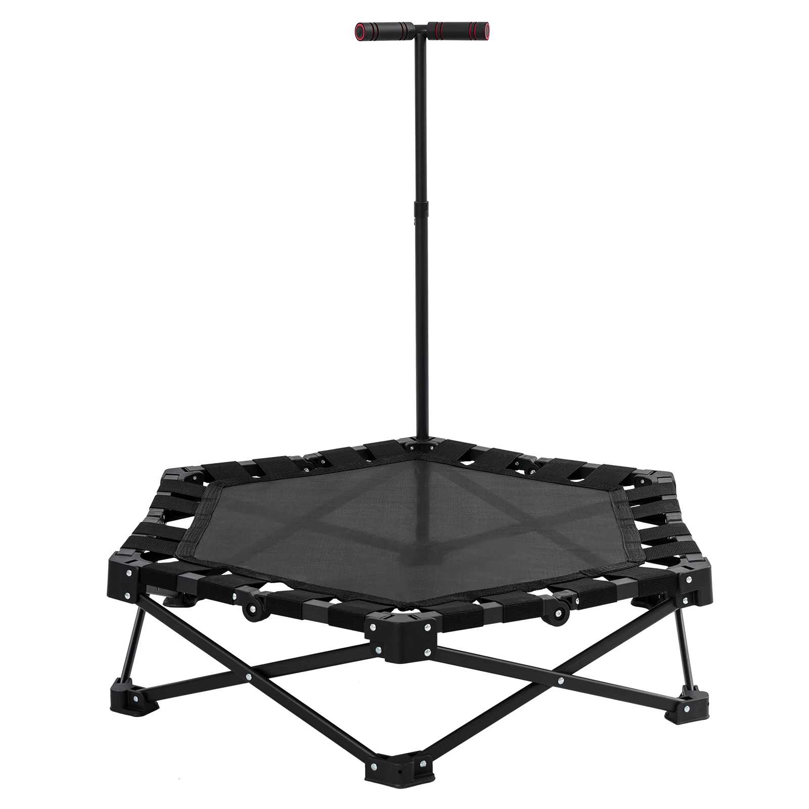 Foldable Rebounder Trampoline for Adults, Mini Fitness Trampoline W/Adjustable Foam Handle Bungees, Quiet Exercise Trampoline