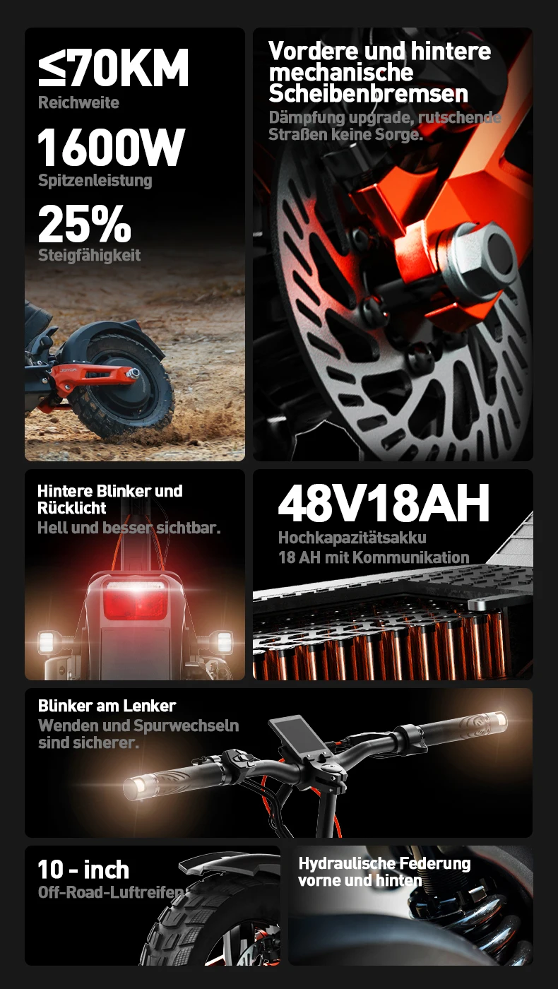JOYOR T6E (ABE) Adult Electric Scooter 20km/h Max Speed 70km Range 500W Motor 48V 18Ah Battery 10 inch Tires E-Scooter