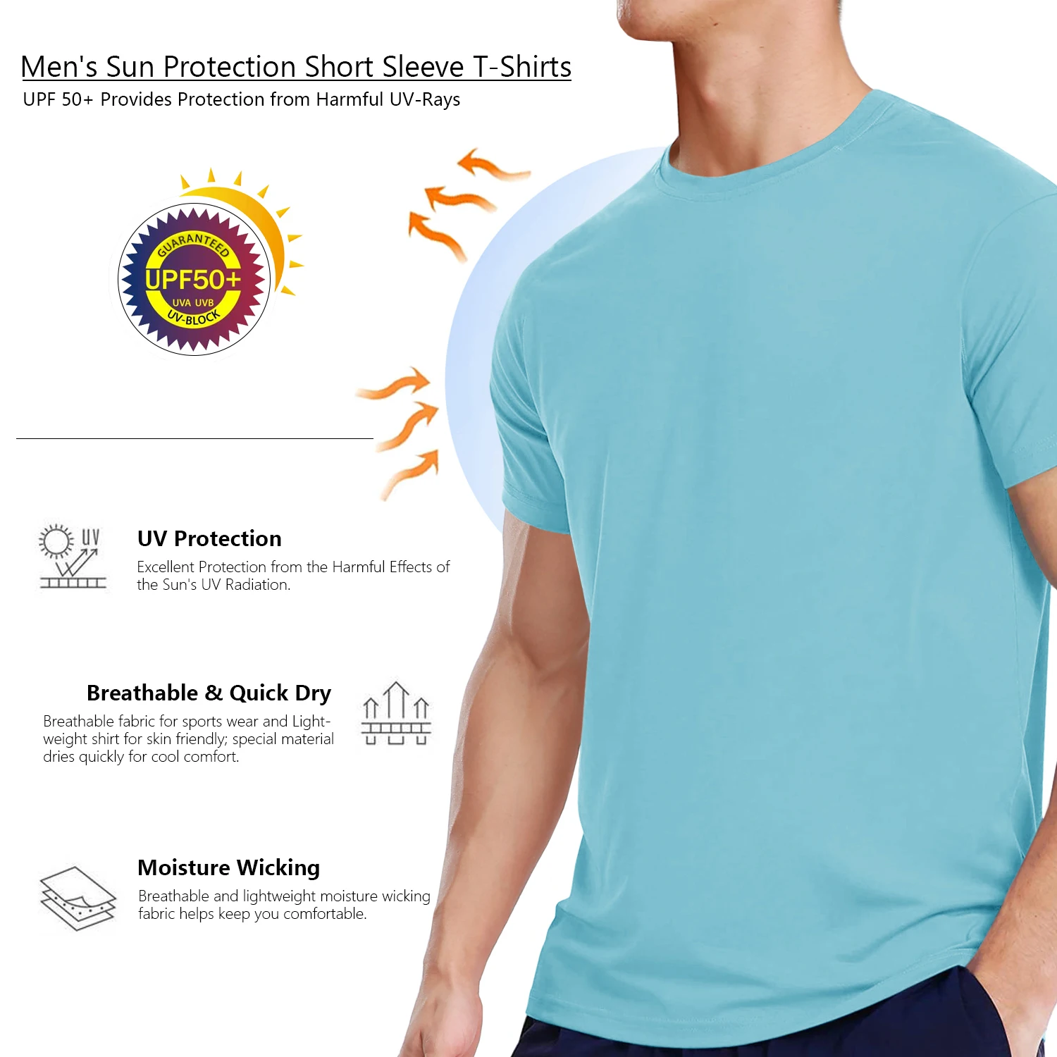 Men's Short Sleeve UPF 50+ Shirt Sun Protection SPF UV Moisture Wicking Lightweight Quick Dry Swim Rash Guard Athletic Running