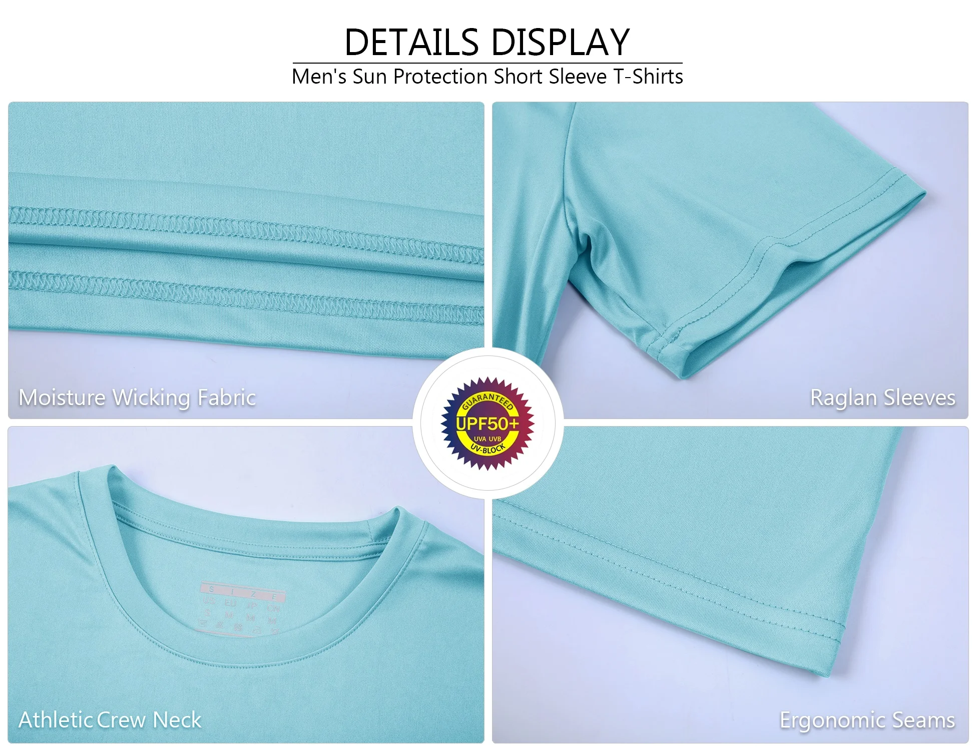 Men's Short Sleeve UPF 50+ Shirt Sun Protection SPF UV Moisture Wicking Lightweight Quick Dry Swim Rash Guard Athletic Running